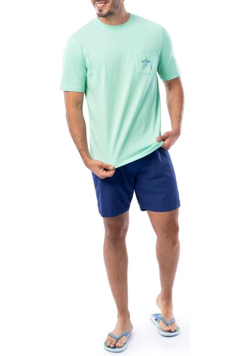 Mens Marlin Stencil Short Sleeve Pocket Graphic T-Shirt