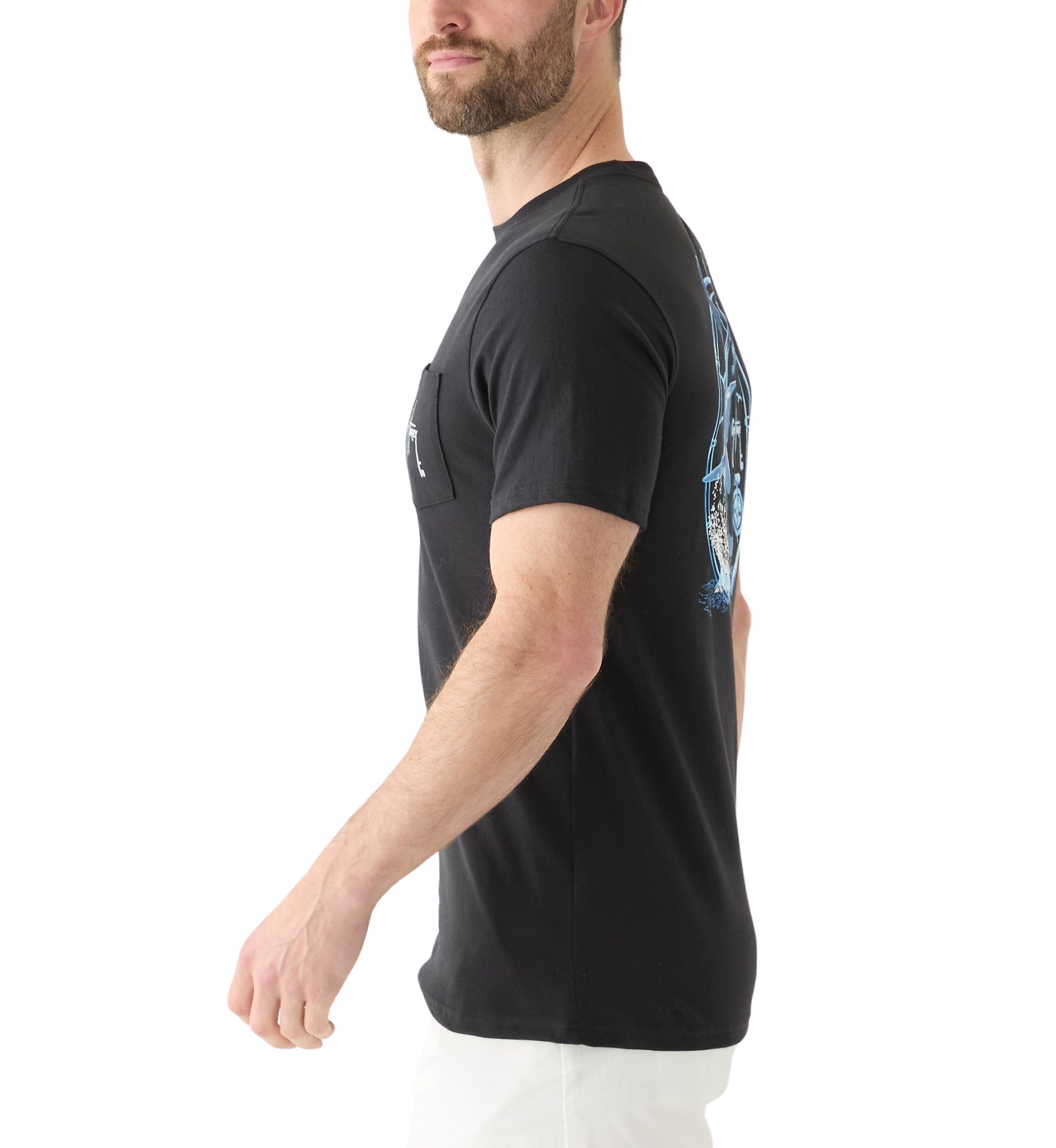 Mens White Night Short Sleeve Pocket Graphic T-Shirt