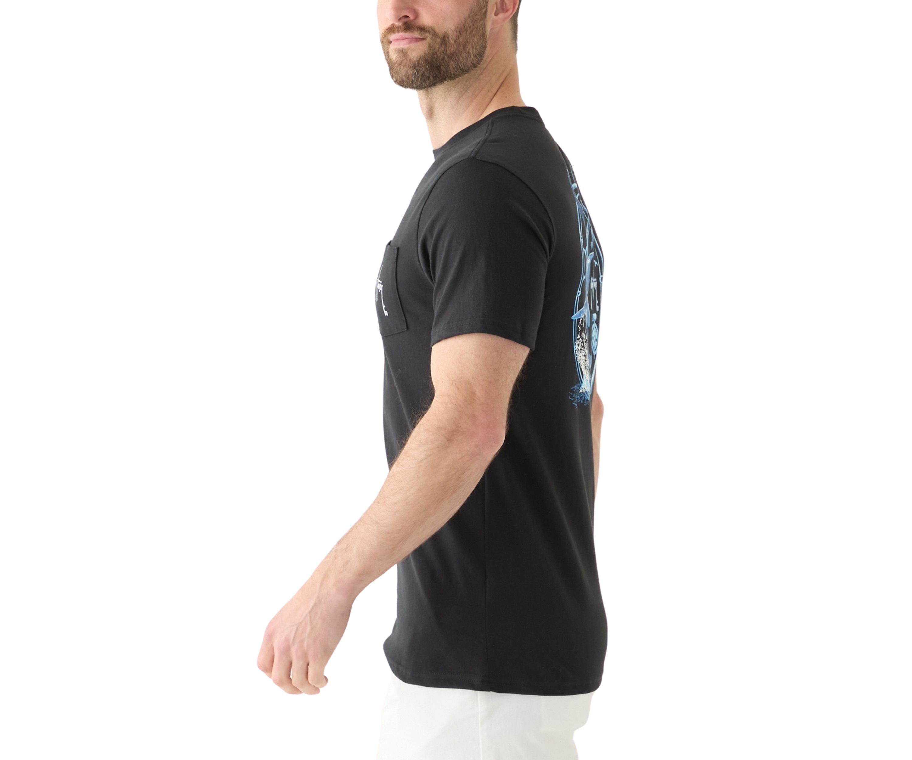 Mens White Night Short Sleeve Pocket Graphic T-Shirt