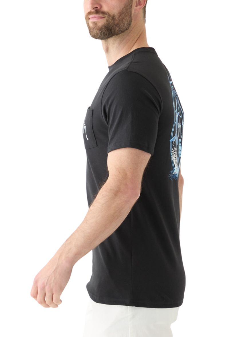 Mens White Night Short Sleeve Pocket Graphic T-Shirt