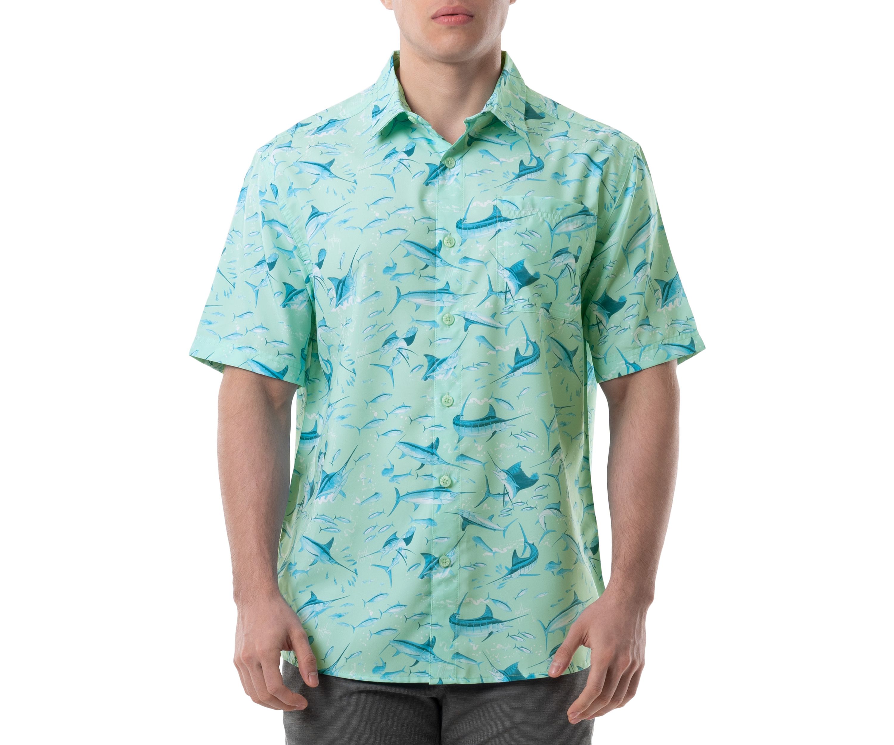 Short Sleeve Tonal Bills Printed Fishing Shirt 