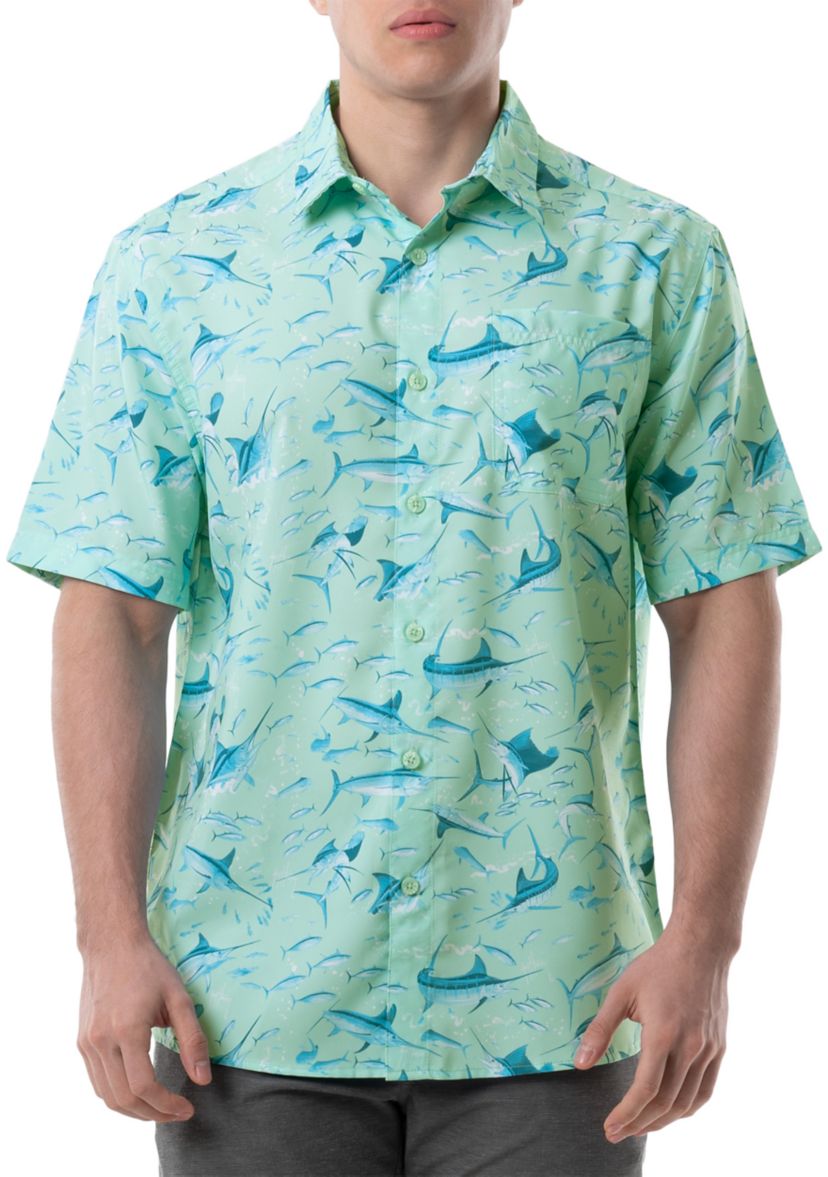Short Sleeve Tonal Bills Printed Fishing Shirt 