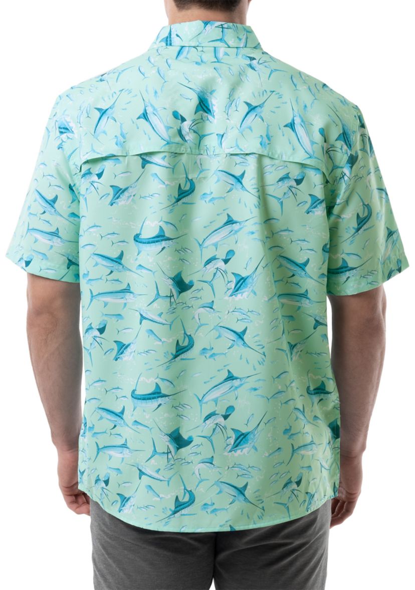 Short Sleeve Tonal Bills Printed Fishing Shirt 