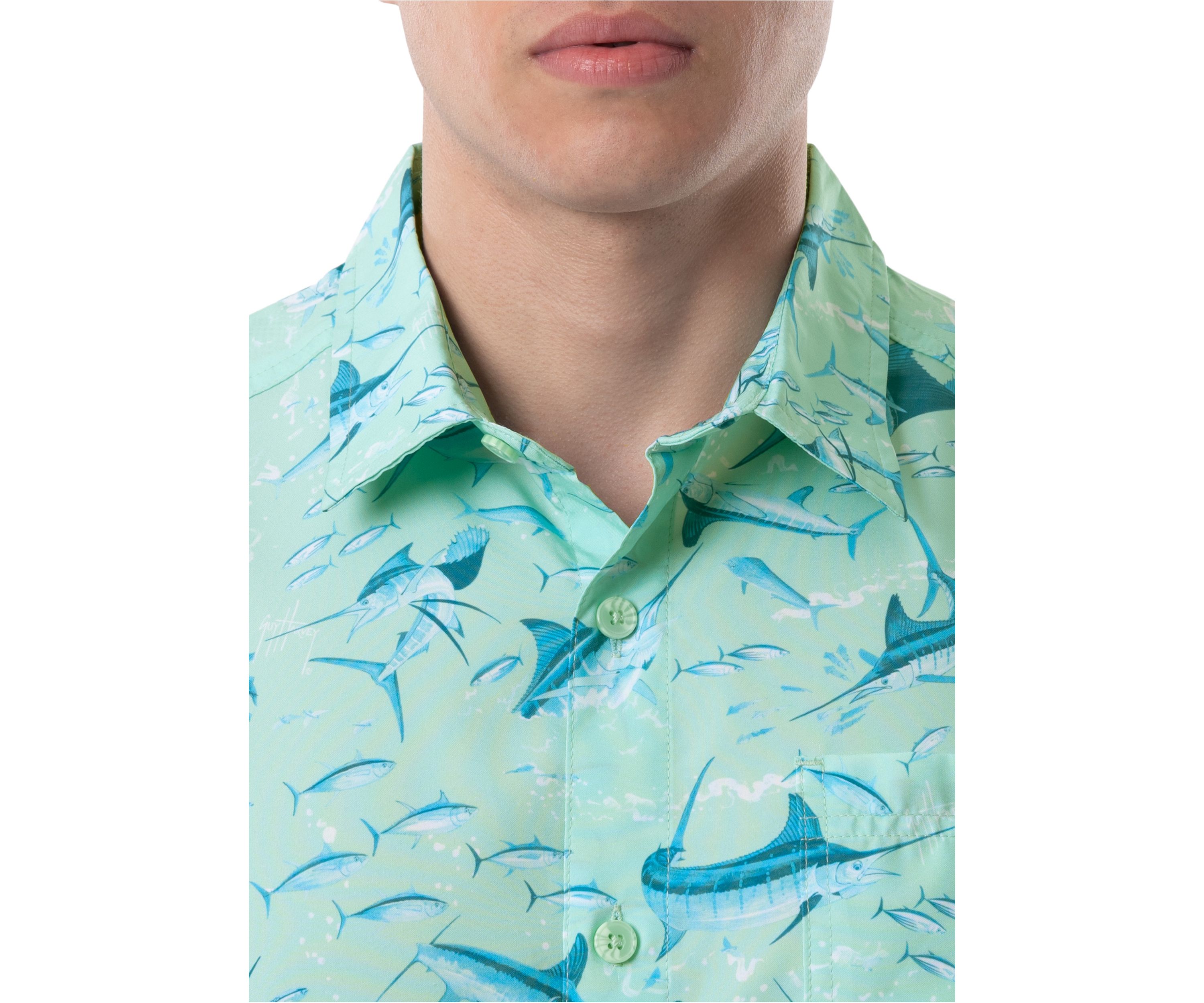 Short Sleeve Tonal Bills Printed Fishing Shirt 