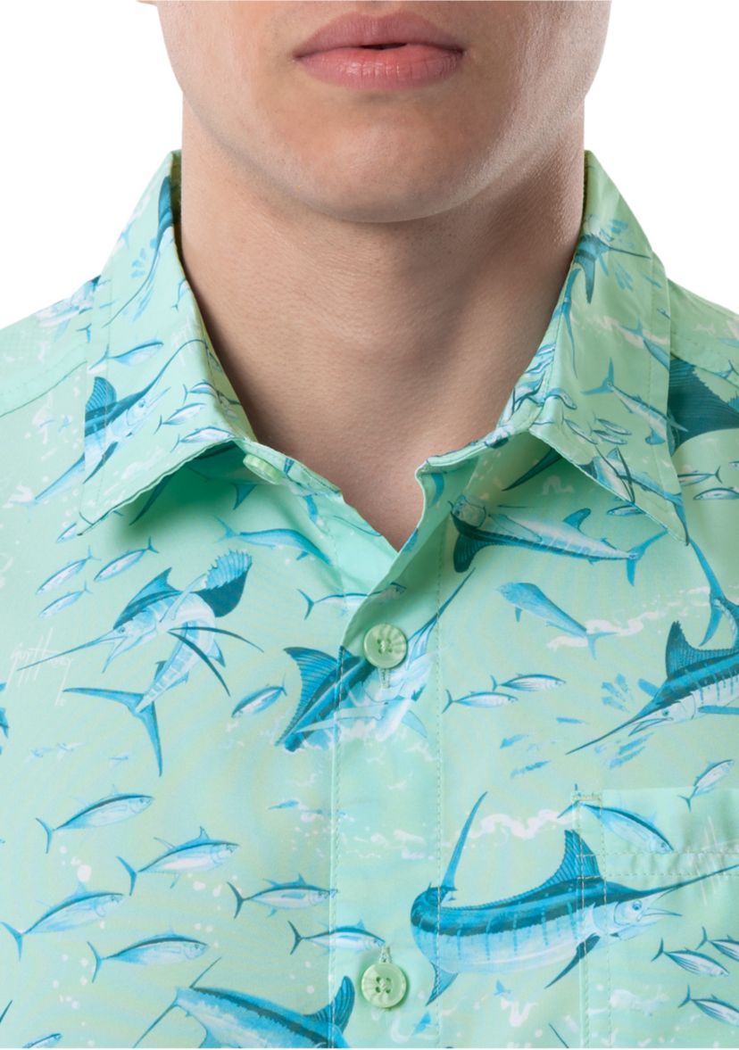Short Sleeve Tonal Bills Printed Fishing Shirt 