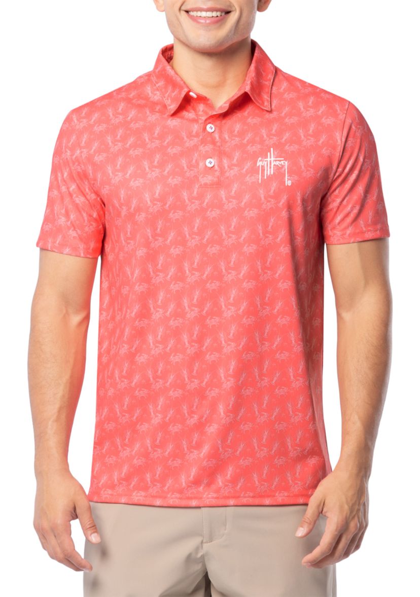 Mens Crustaceans Coral Printed Performance Polo Shirt