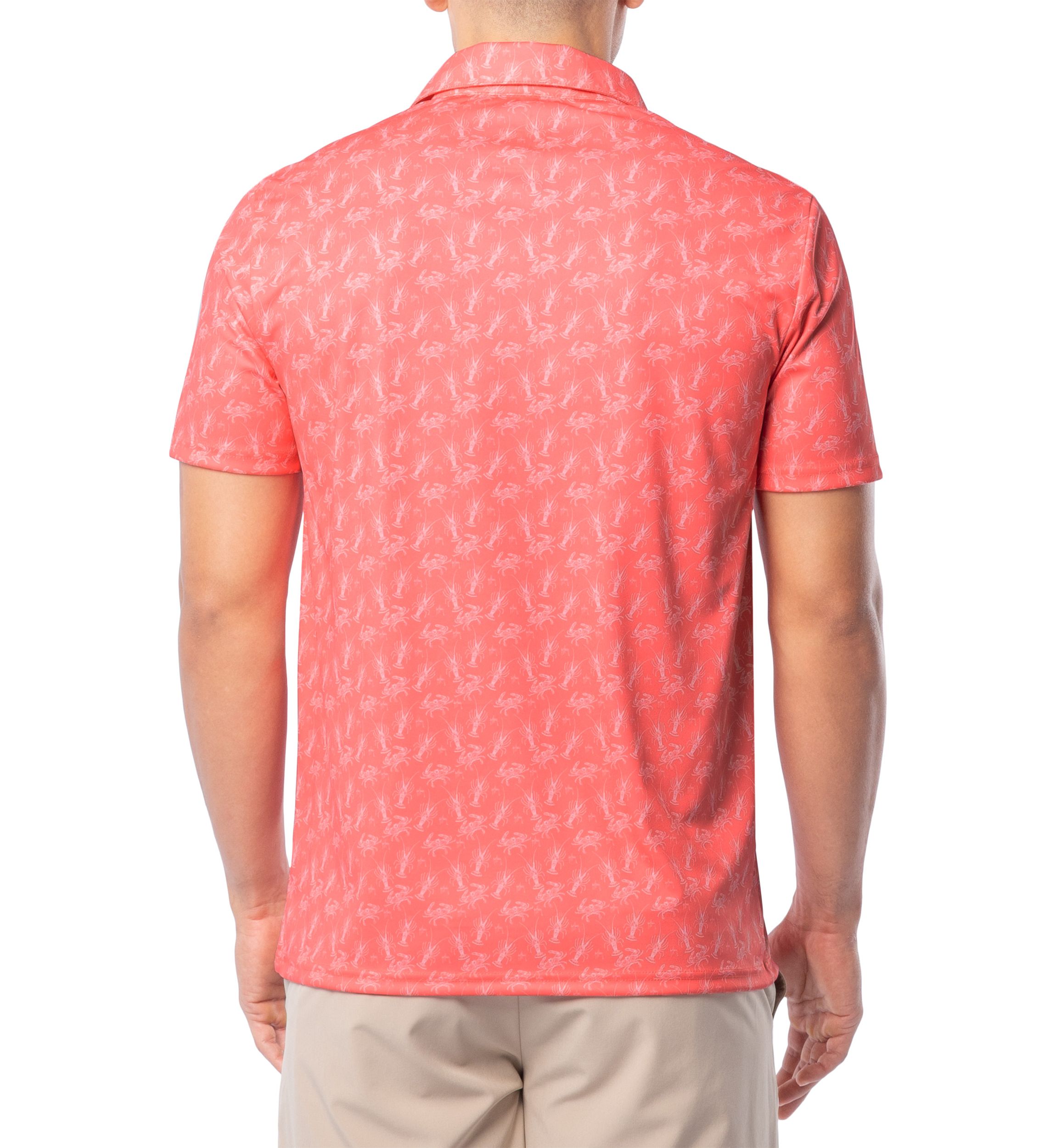 Mens Crustaceans Coral Printed Performance Polo Shirt
