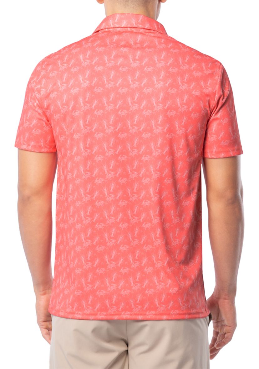Mens Crustaceans Coral Printed Performance Polo Shirt