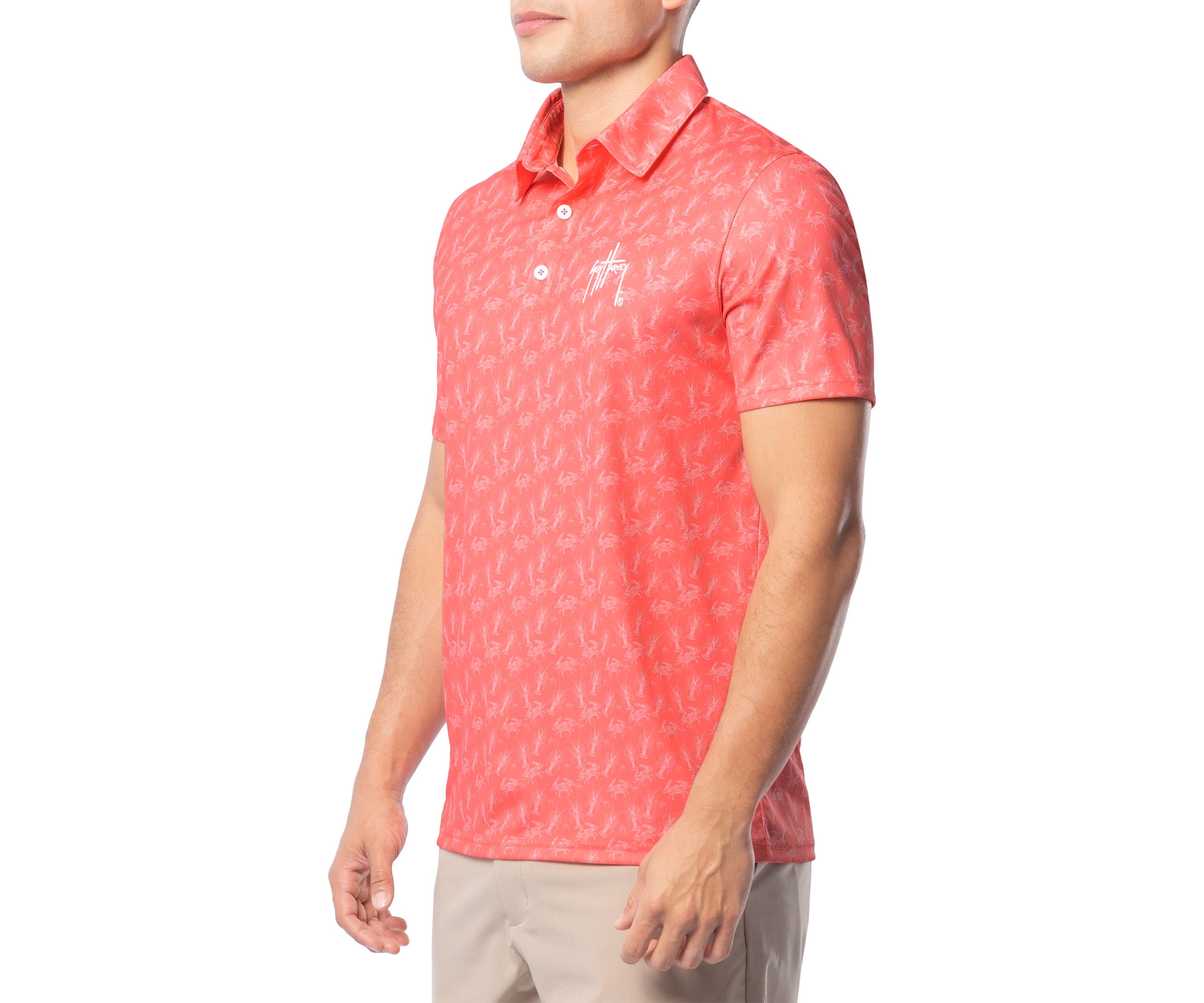 Mens Crustaceans Coral Printed Performance Polo Shirt