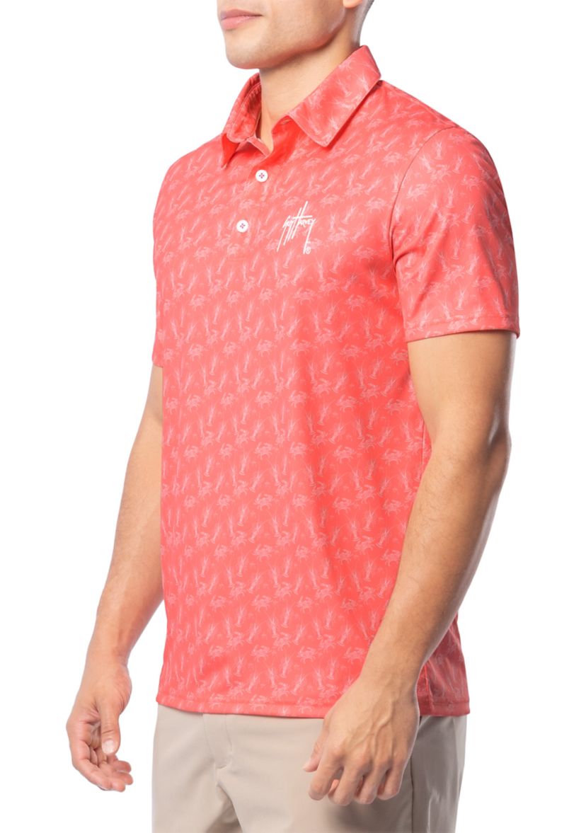 Mens Crustaceans Coral Printed Performance Polo Shirt