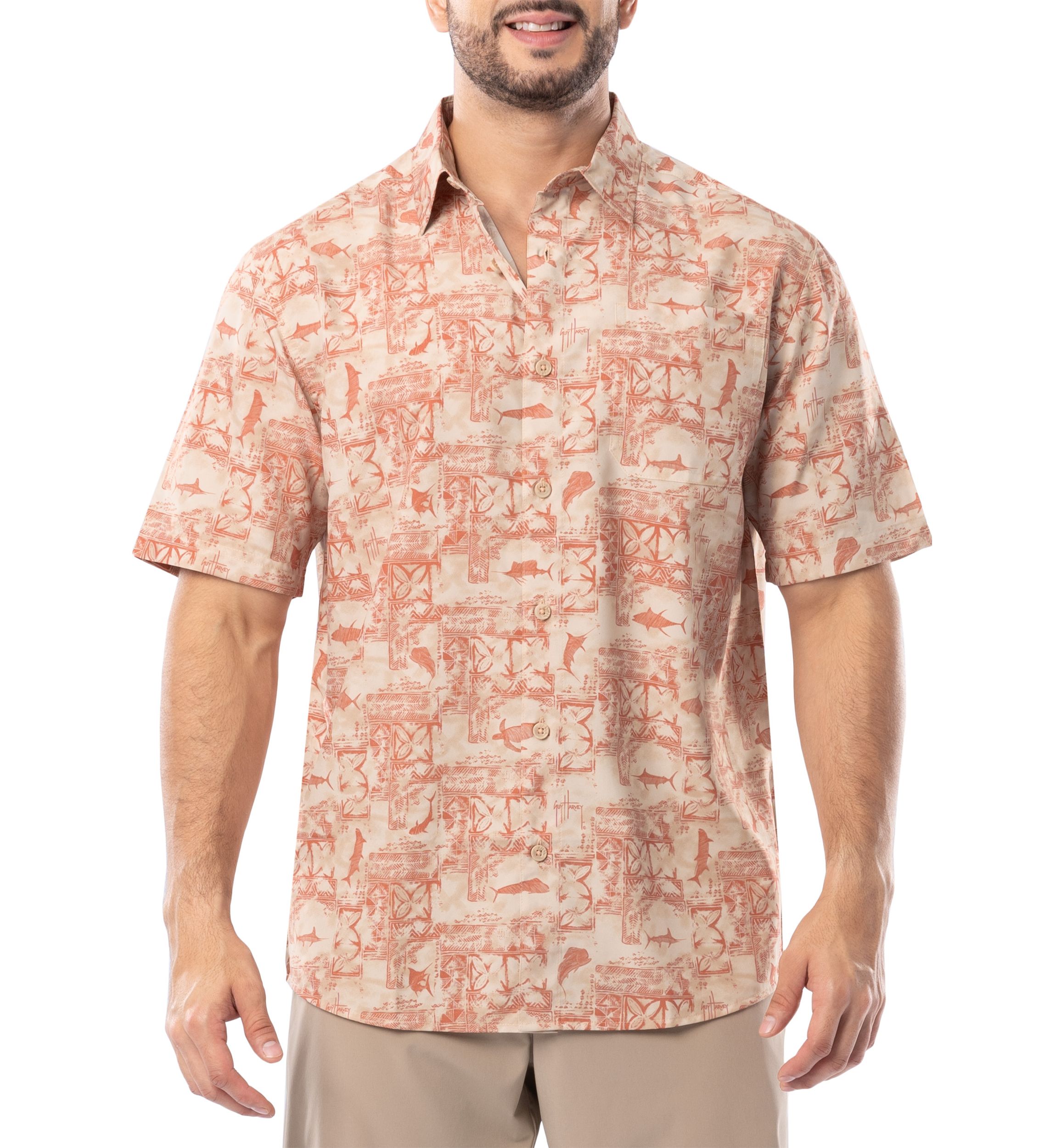 Mens Distress Tapestry Printed Fishing Shirt