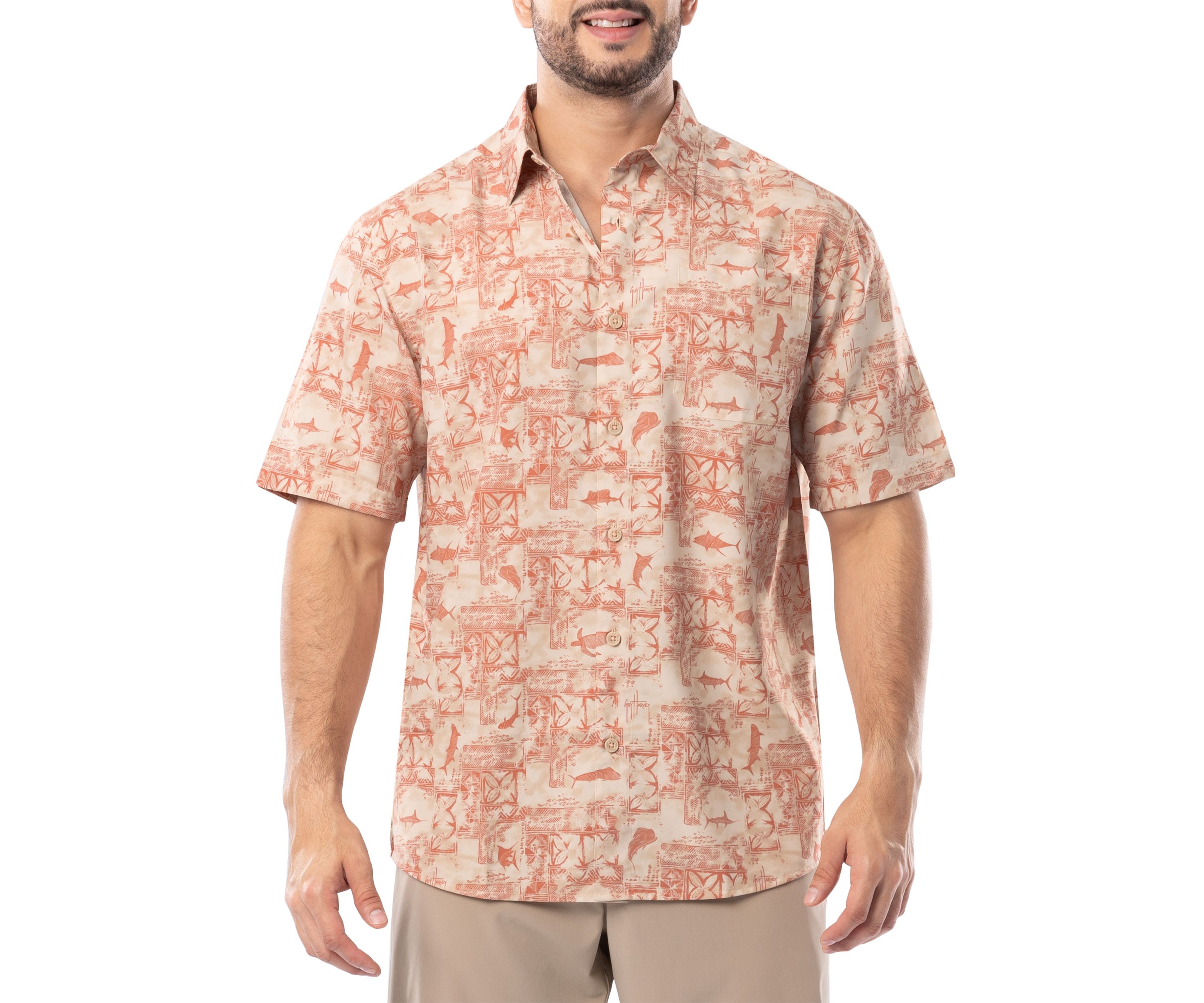Mens Distress Tapestry Printed Fishing Shirt