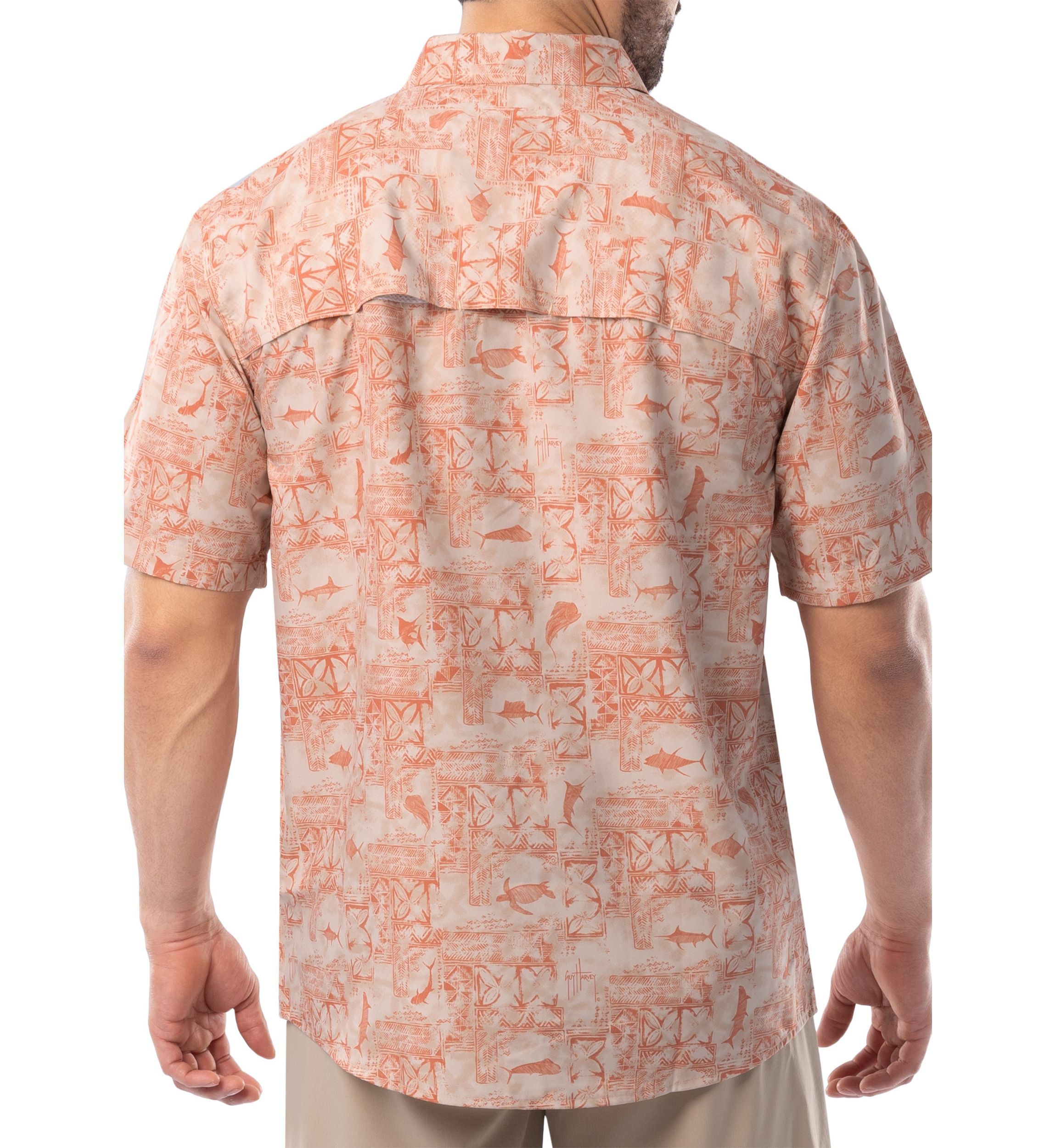 Mens Distress Tapestry Printed Fishing Shirt