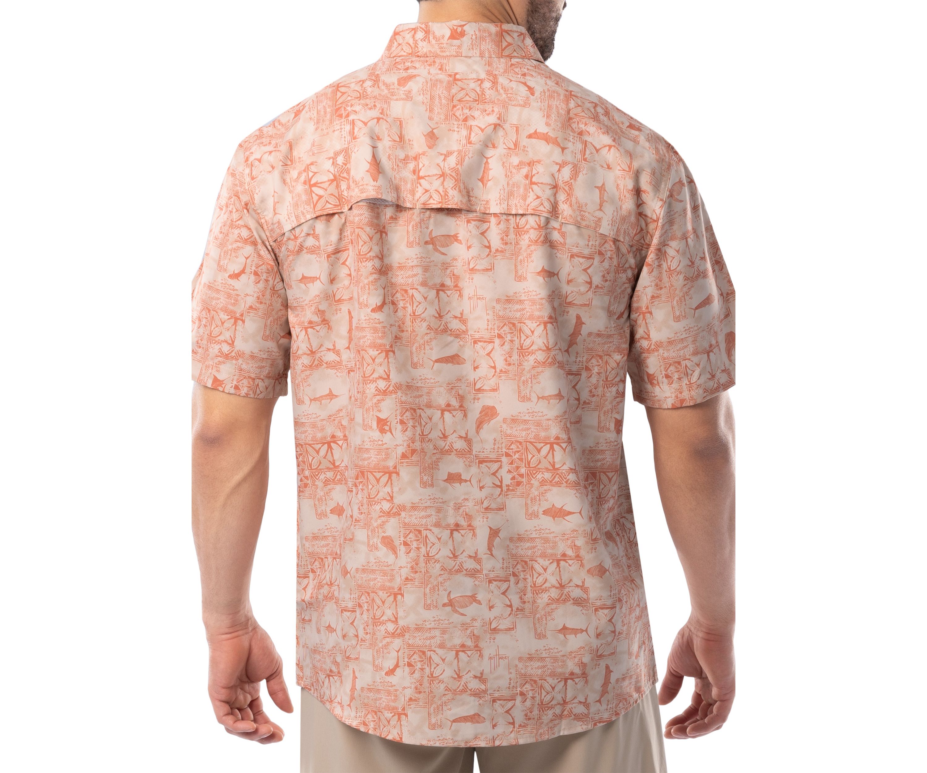 Mens Distress Tapestry Printed Fishing Shirt