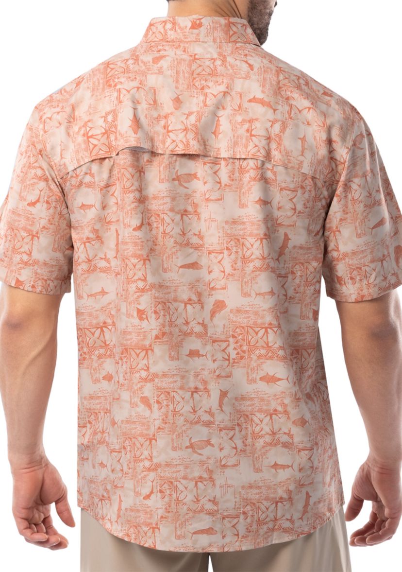 Mens Distress Tapestry Printed Fishing Shirt