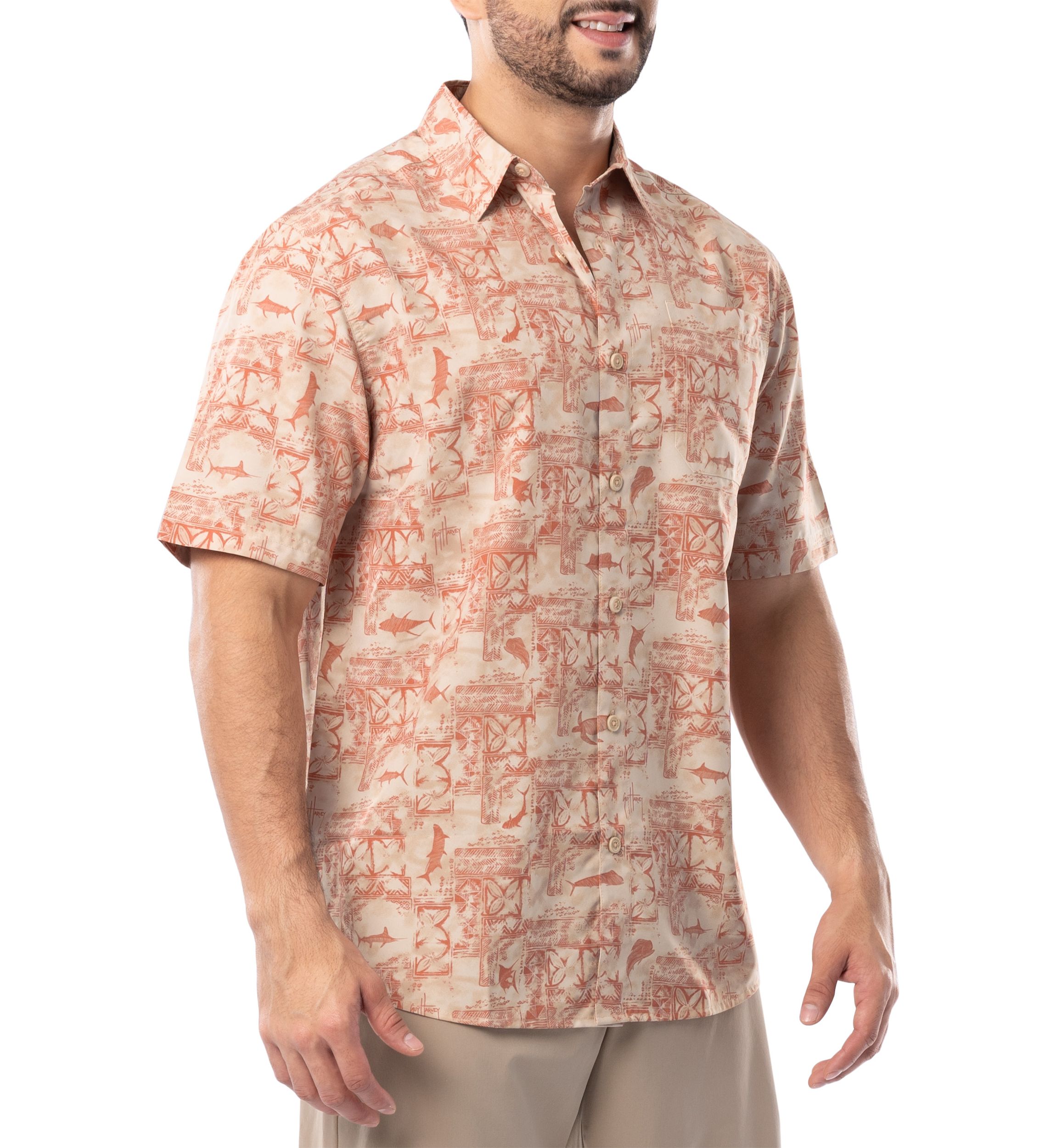 Mens Distress Tapestry Printed Fishing Shirt