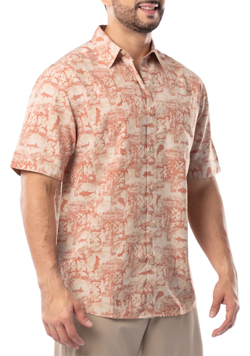 Mens Distress Tapestry Printed Fishing Shirt