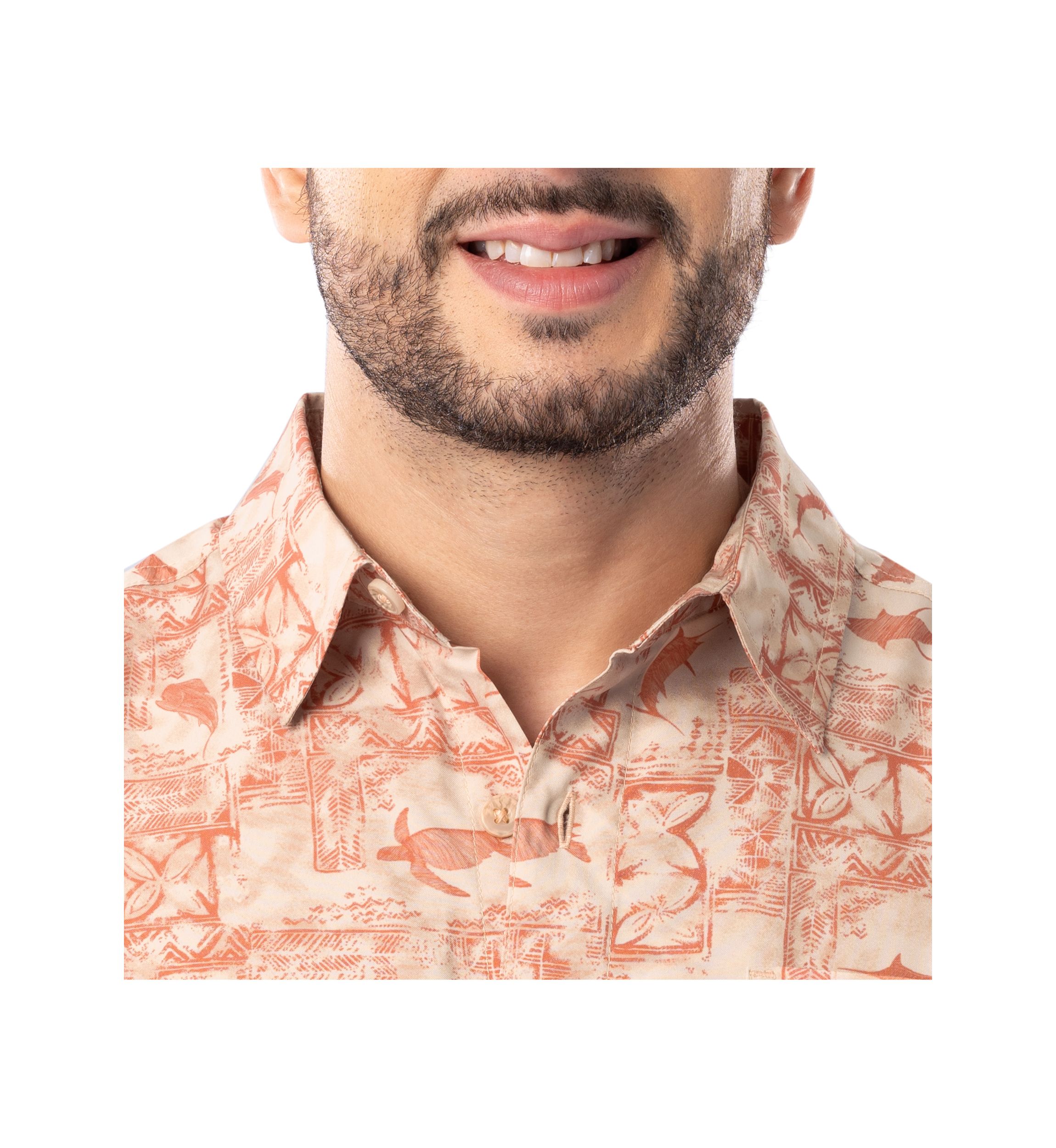 Mens Distress Tapestry Printed Fishing Shirt