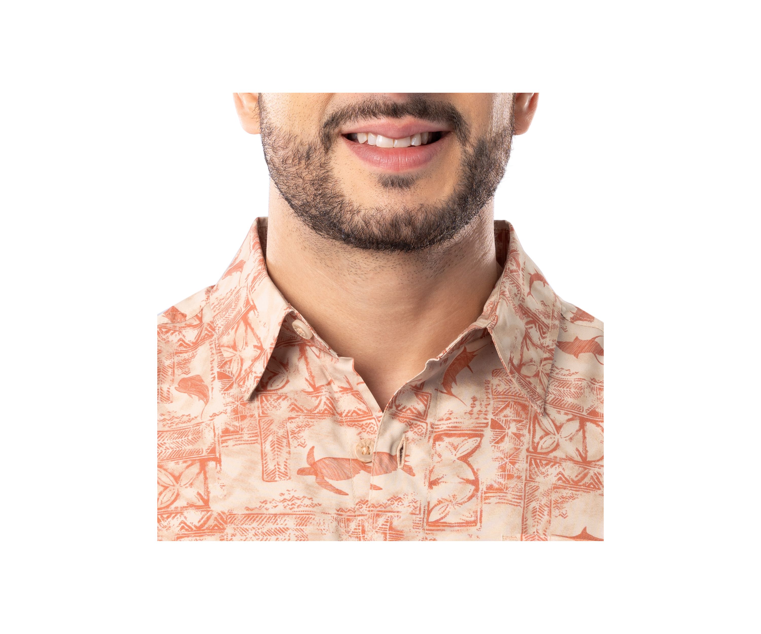 Mens Distress Tapestry Printed Fishing Shirt
