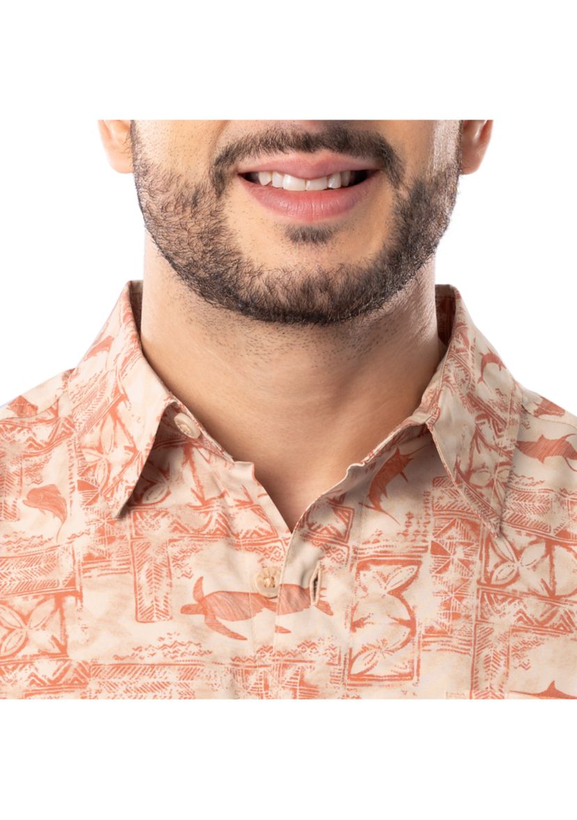 Mens Distress Tapestry Printed Fishing Shirt