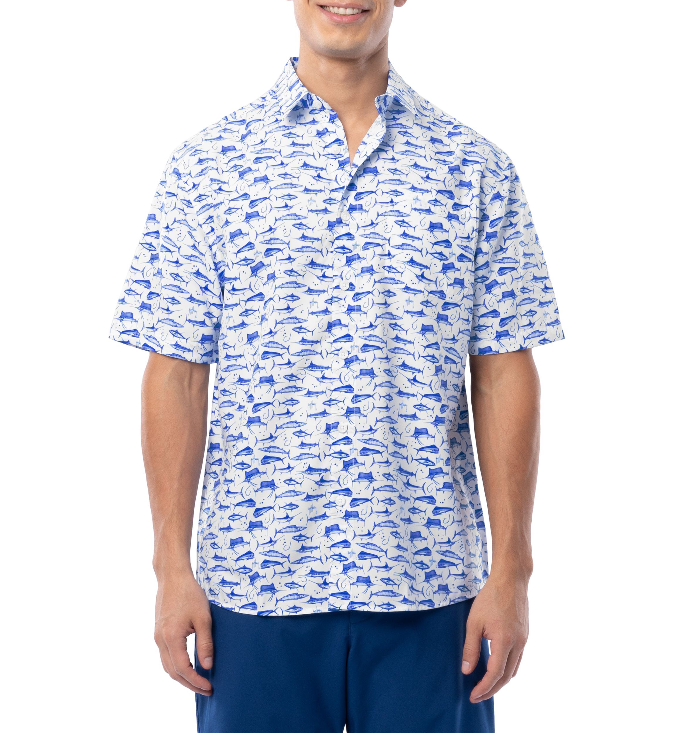 Mens AO Slam White Printed Fishing Shirt