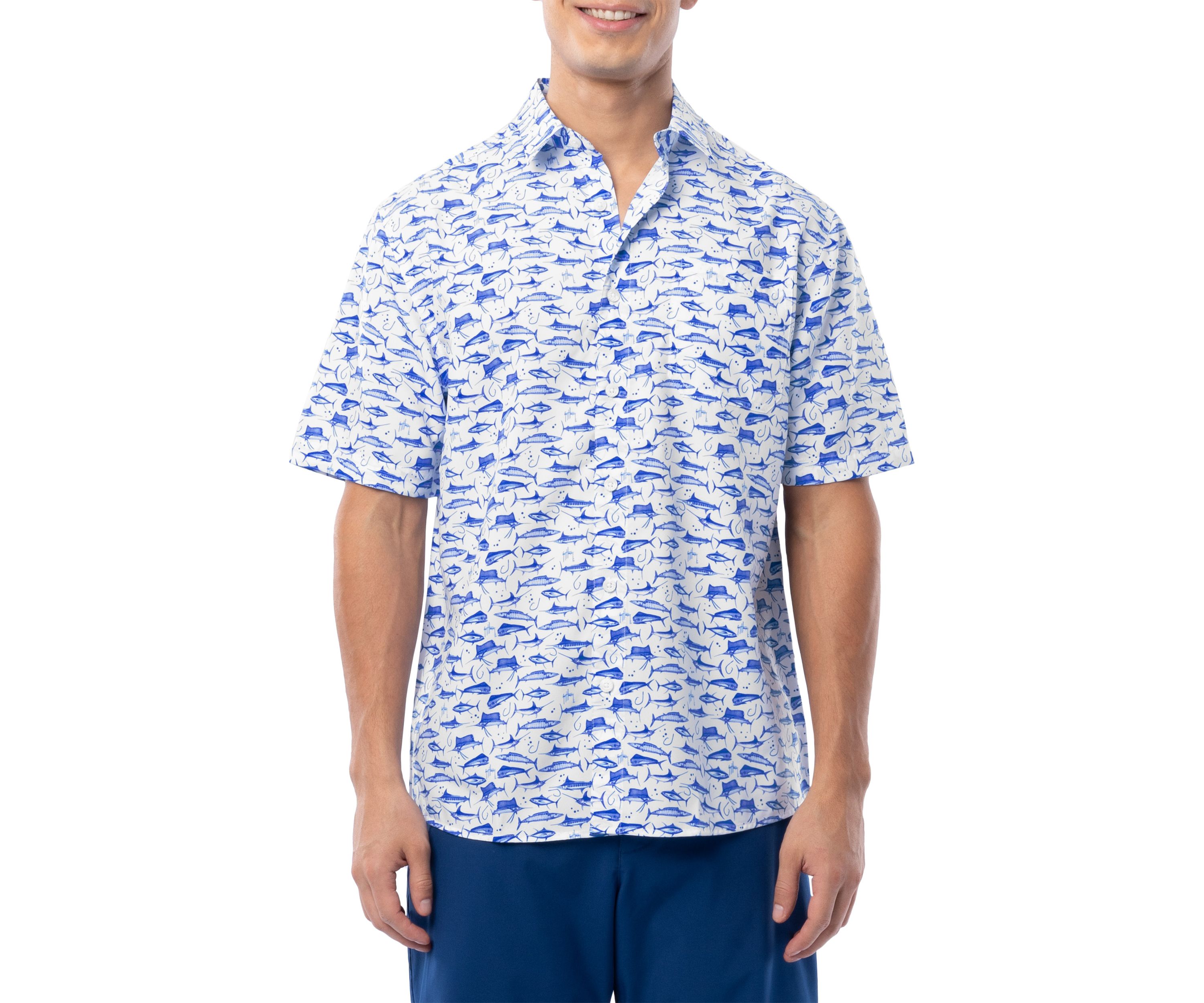 Mens AO Slam White Printed Fishing Shirt