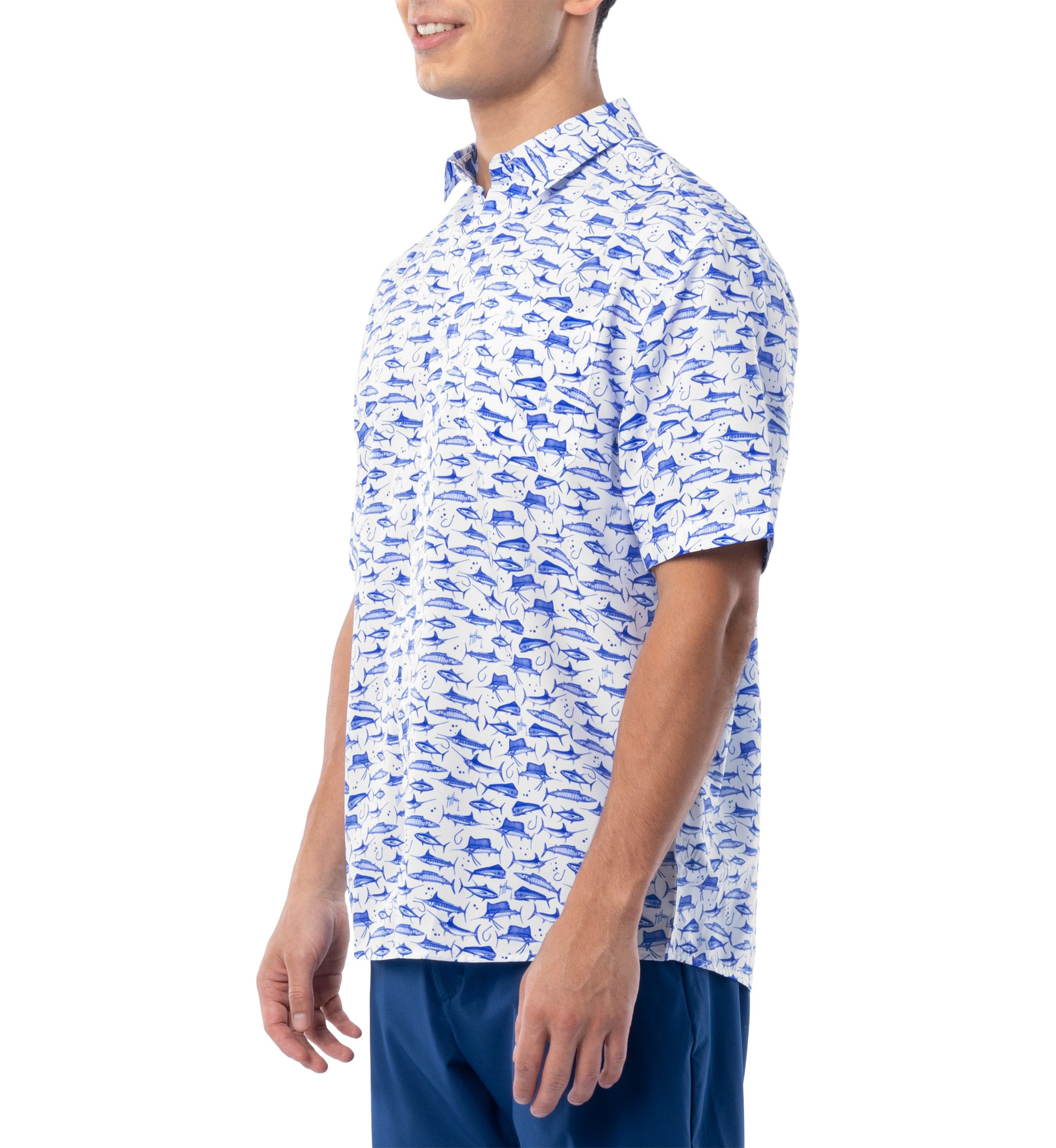 Mens AO Slam White Printed Fishing Shirt