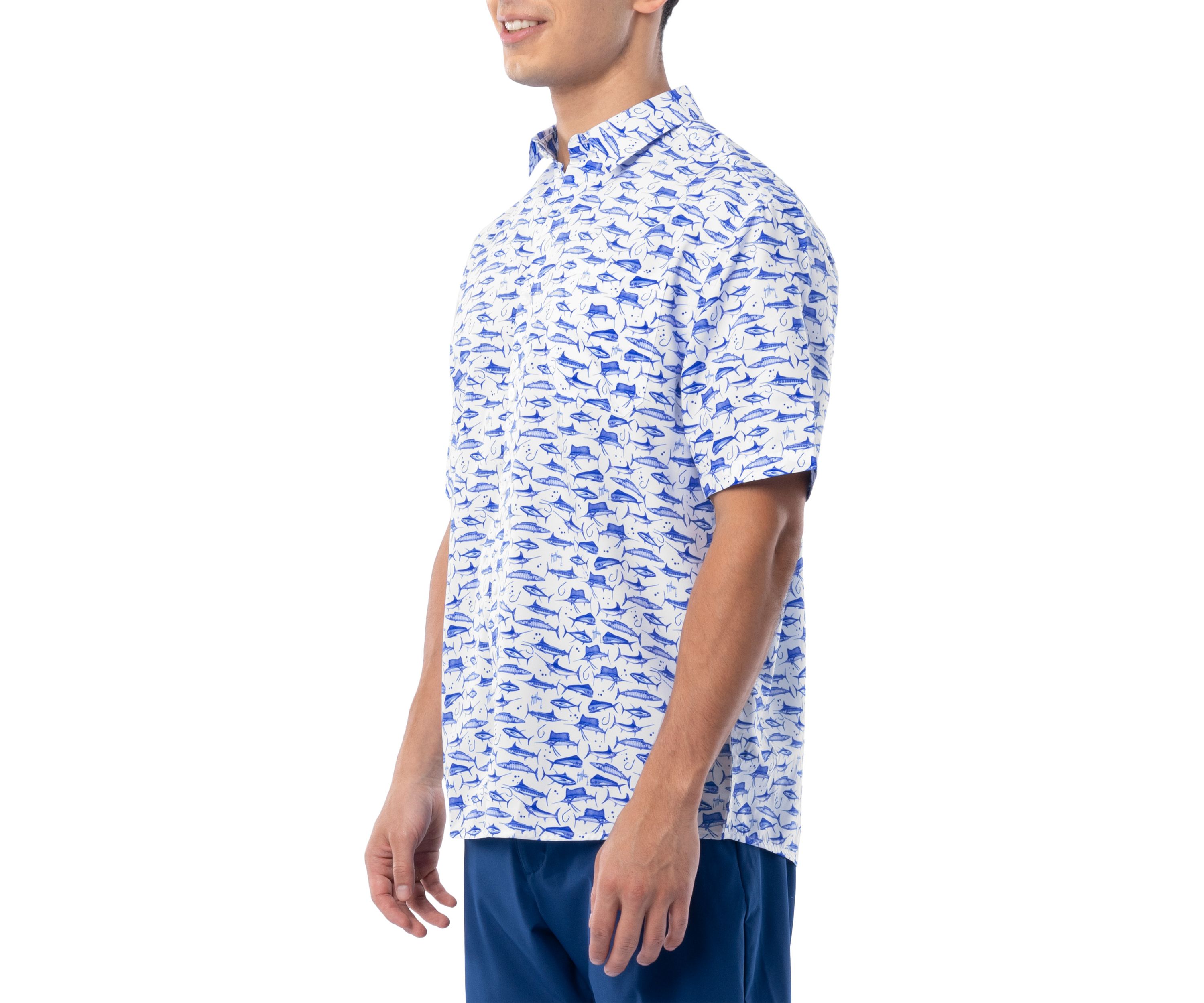 Mens AO Slam White Printed Fishing Shirt