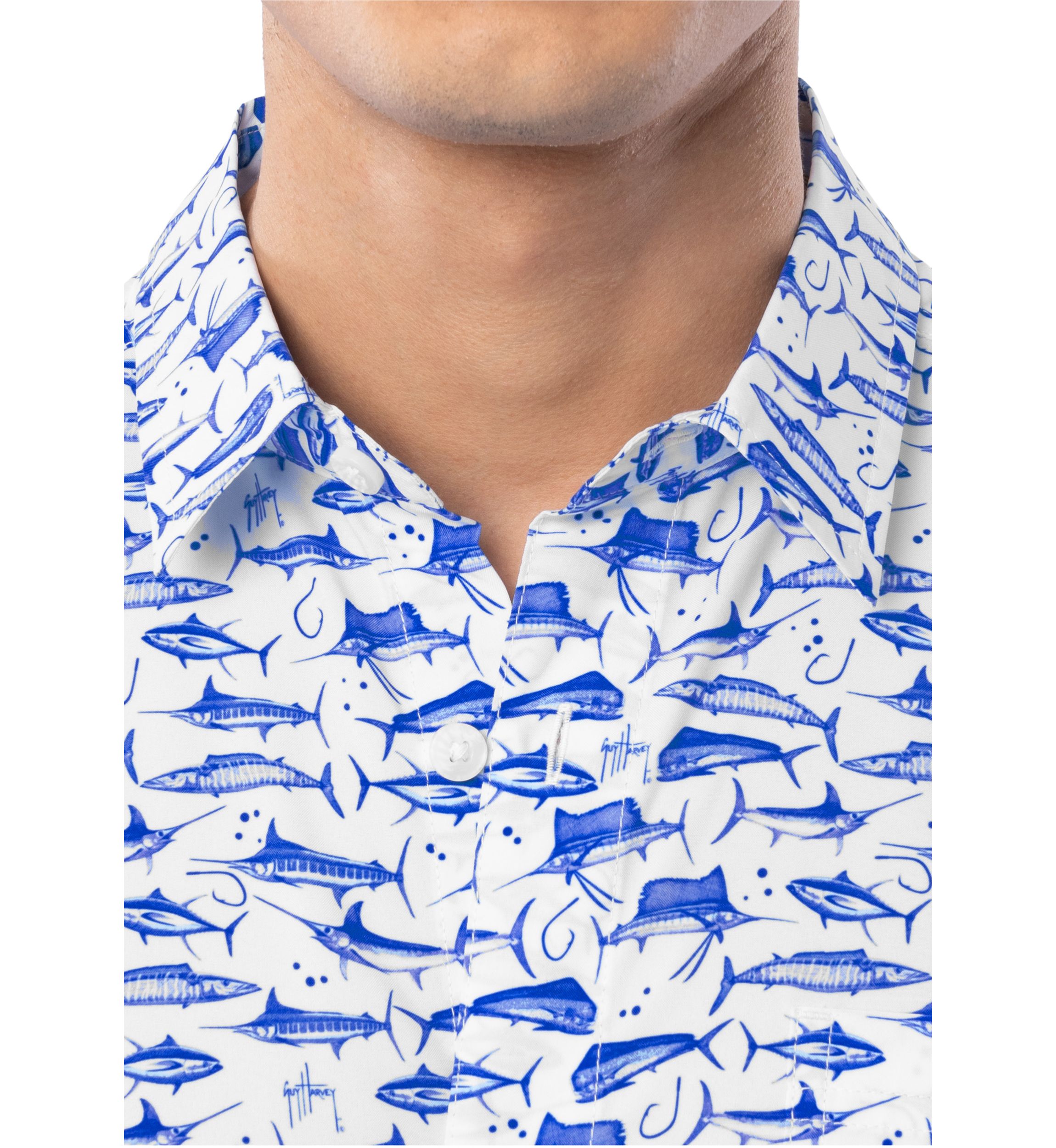 Mens AO Slam White Printed Fishing Shirt