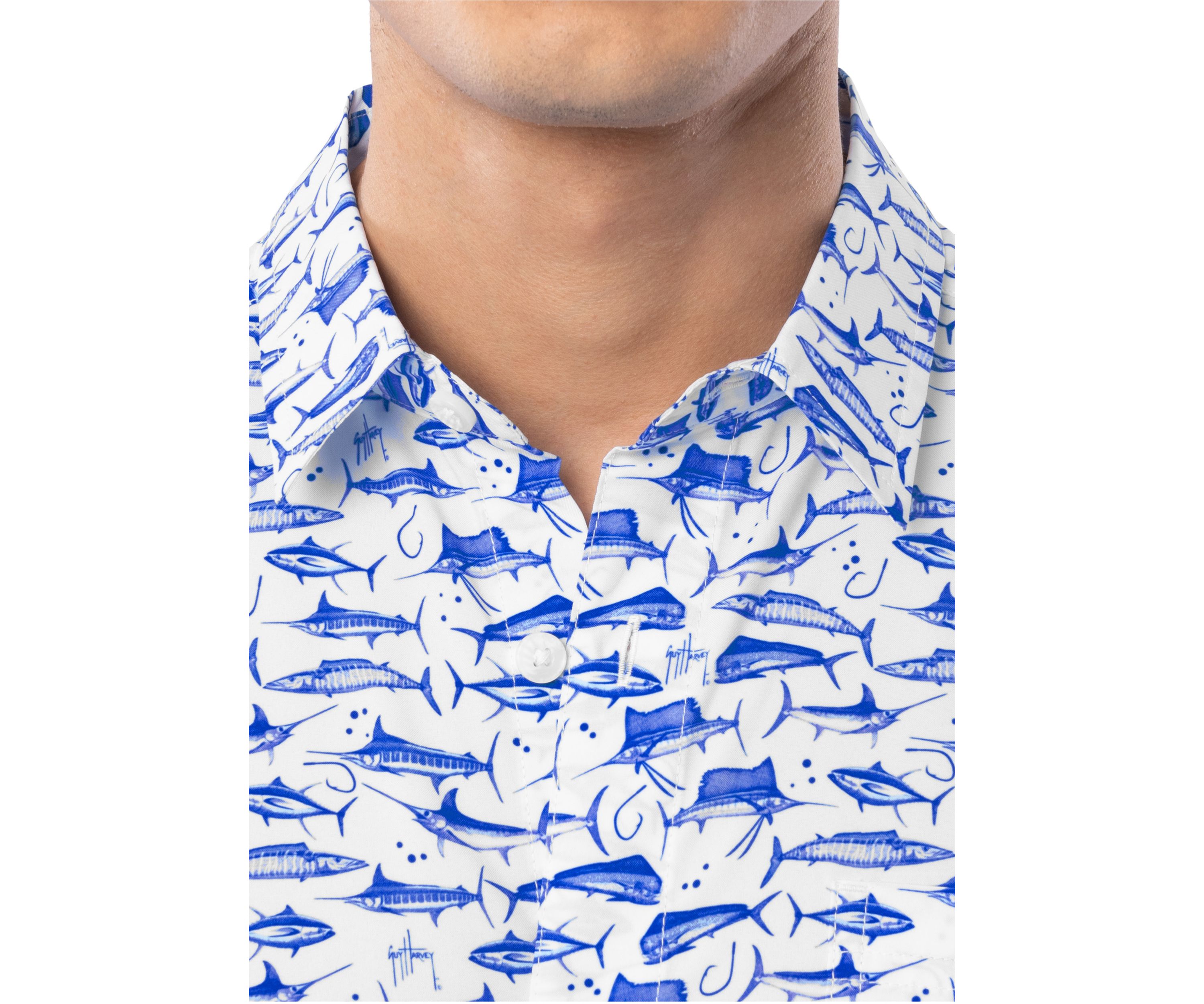 Mens AO Slam White Printed Fishing Shirt