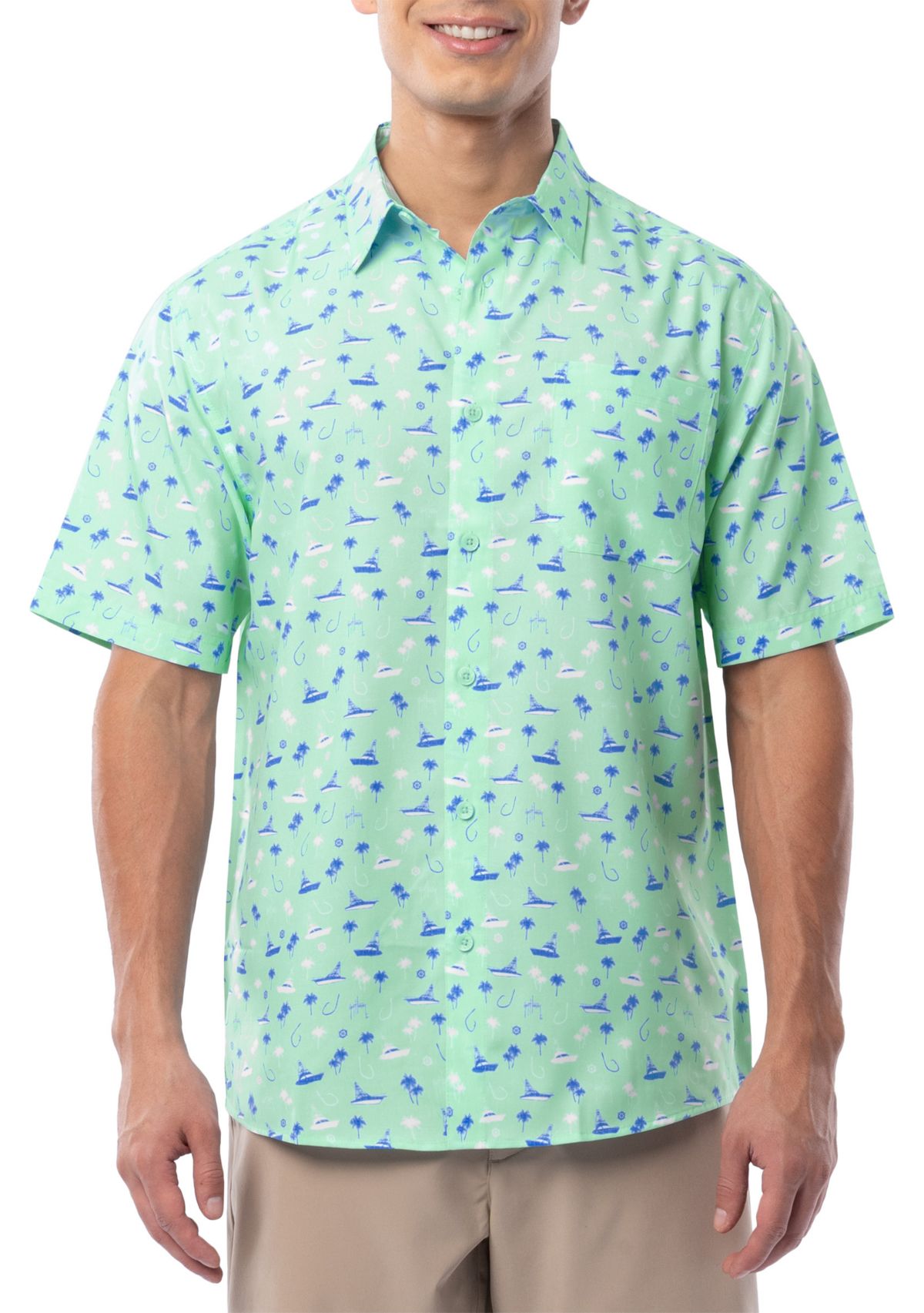 Mens Nautical Palms Printed Fishing Shirt