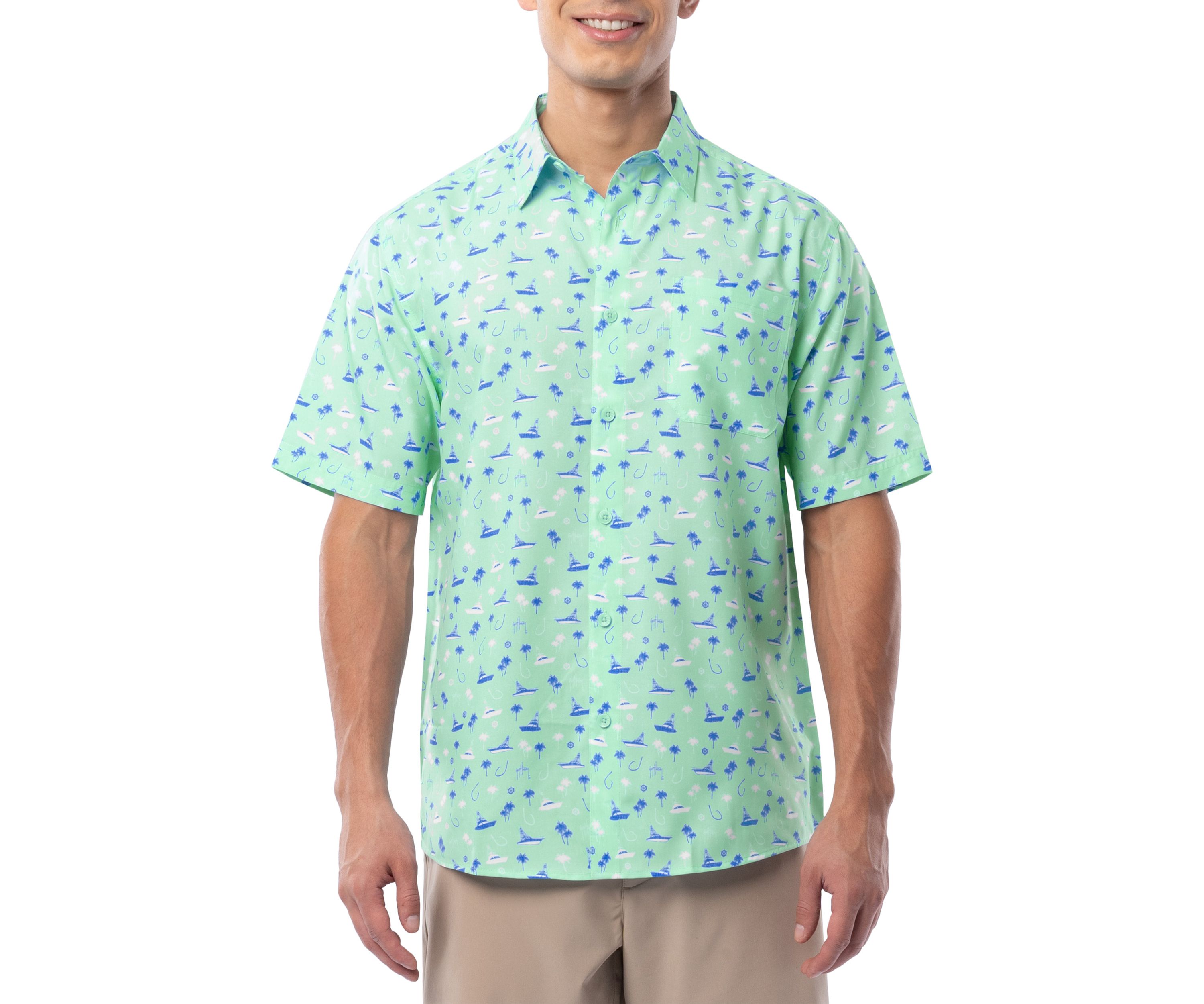 Mens Nautical Palms Printed Fishing Shirt