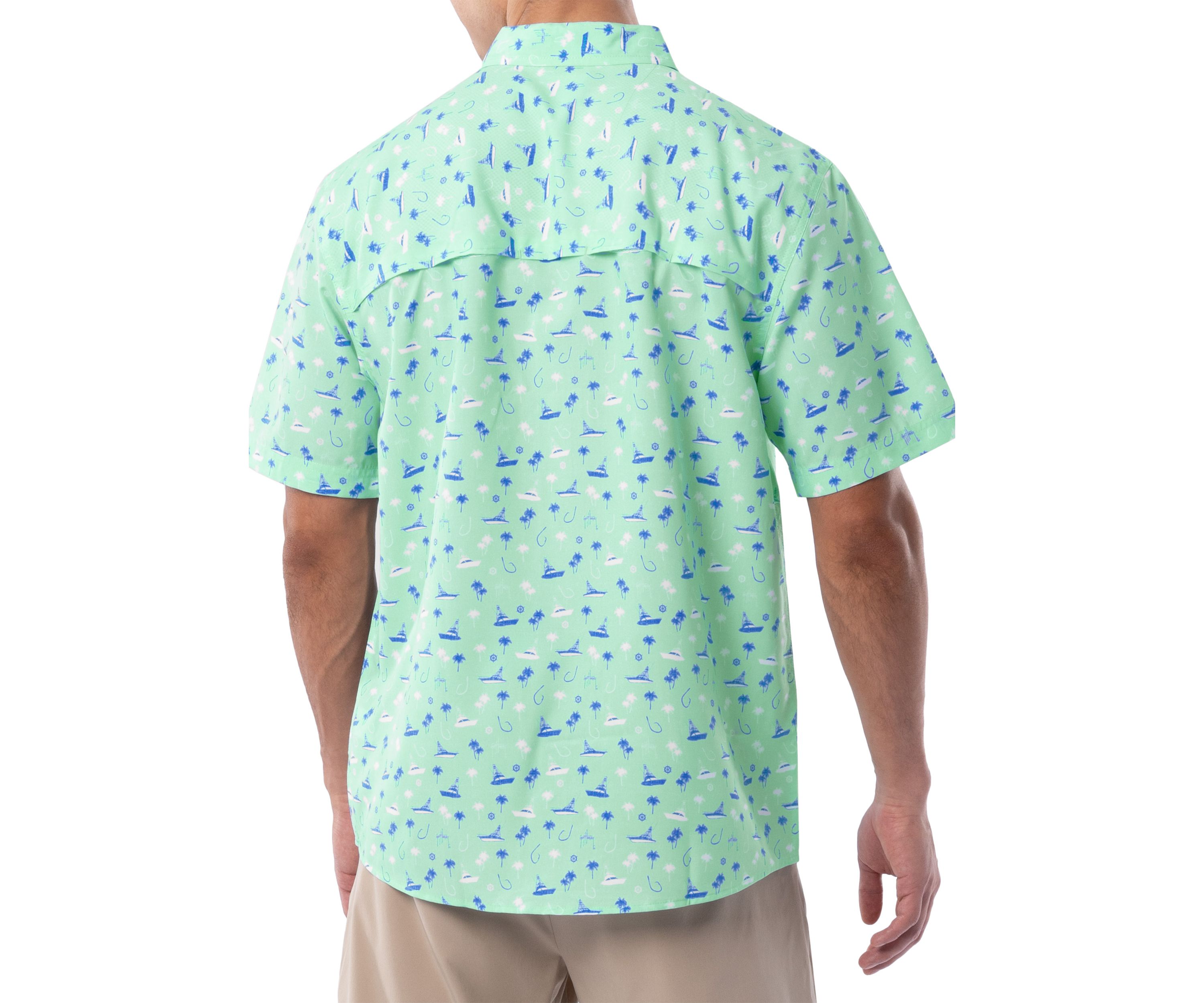 Mens Nautical Palms Printed Fishing Shirt