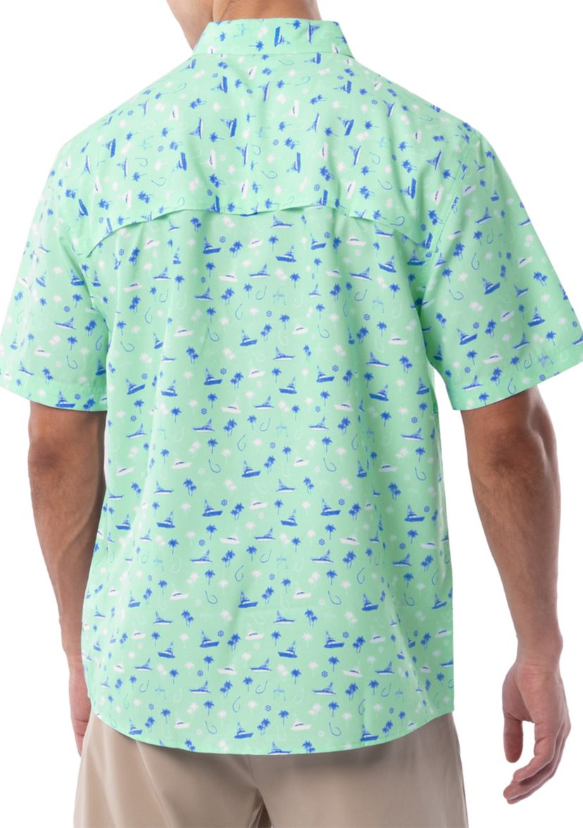 Mens Nautical Palms Printed Fishing Shirt