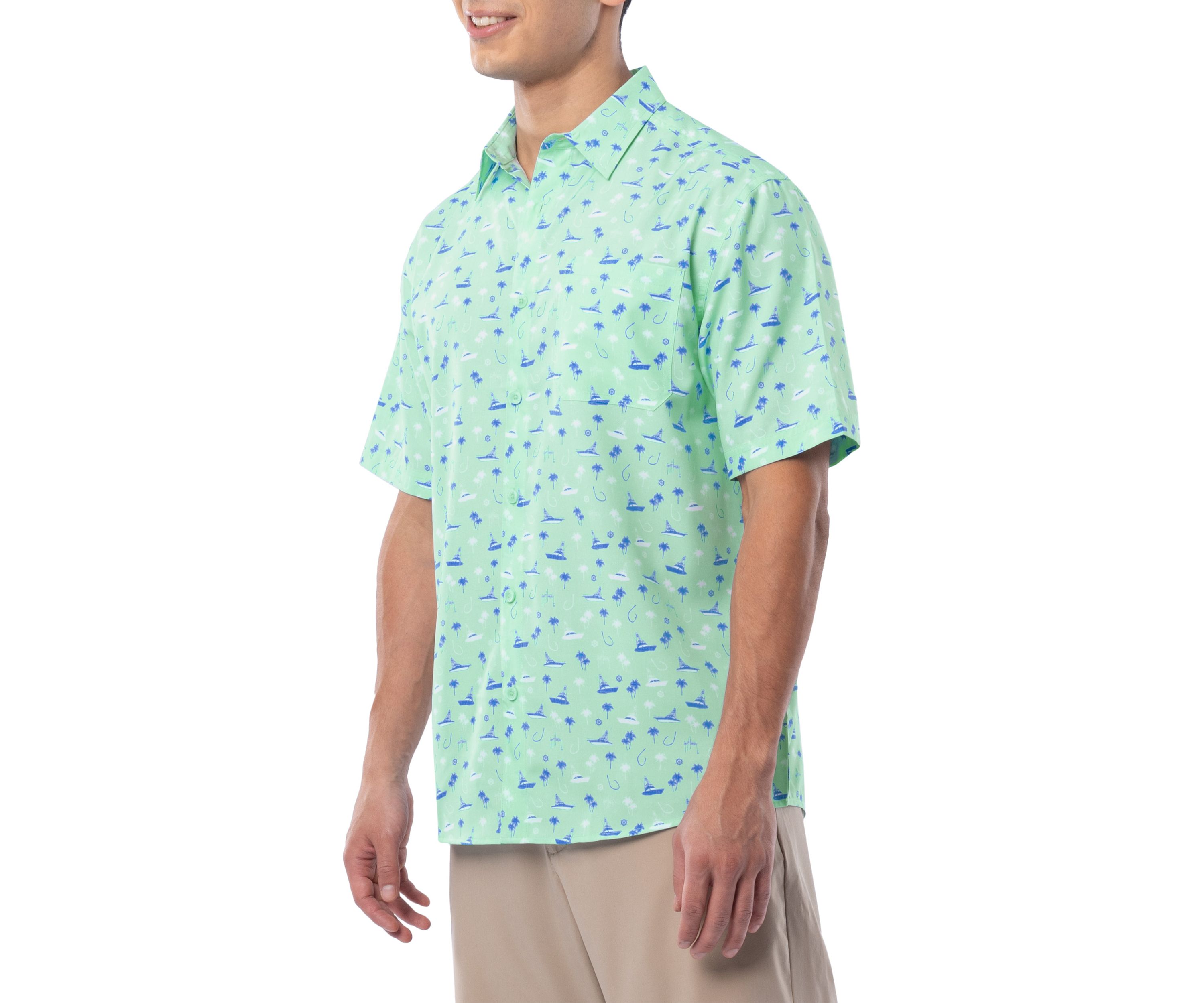 Mens Nautical Palms Printed Fishing Shirt