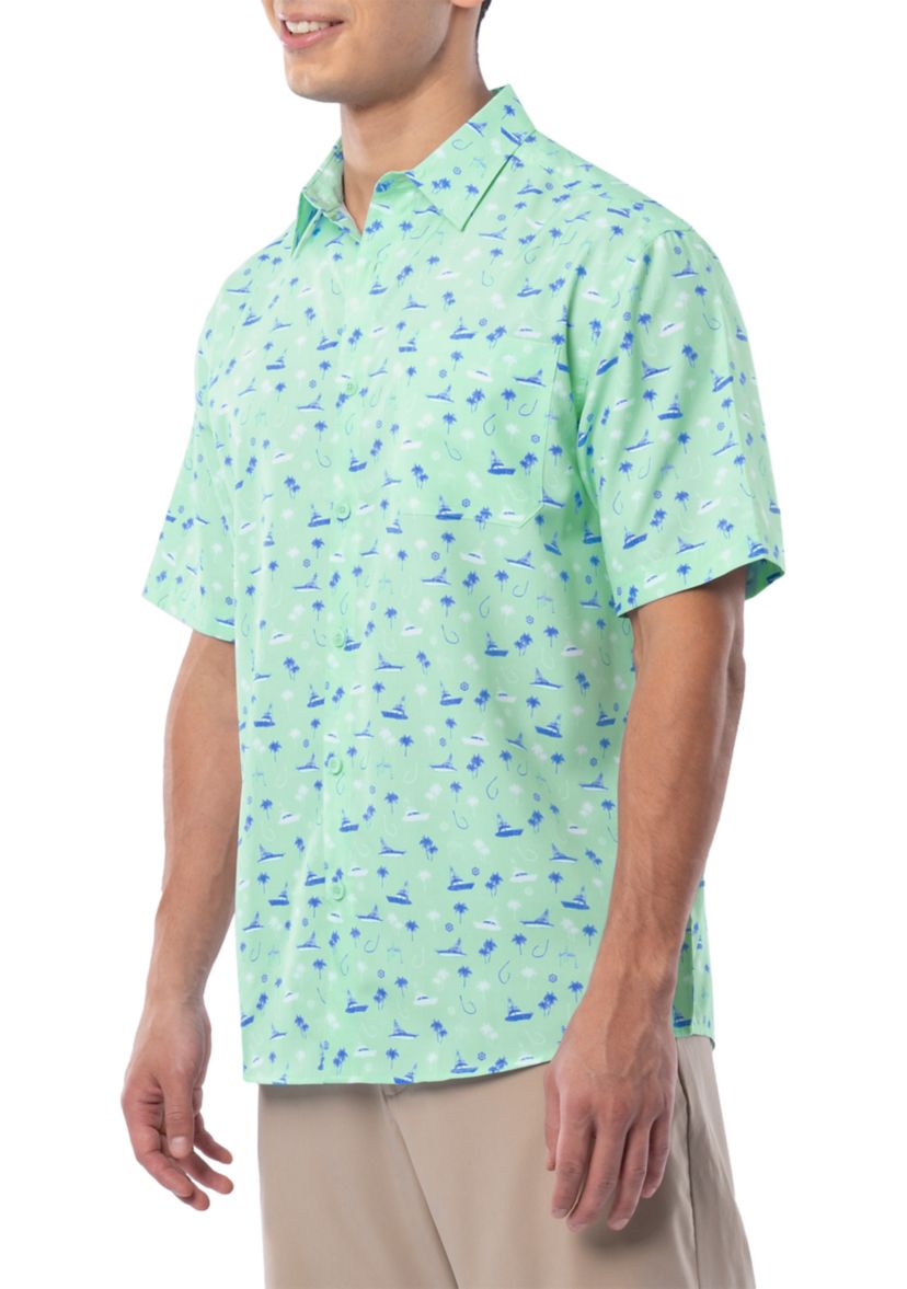 Mens Nautical Palms Printed Fishing Shirt