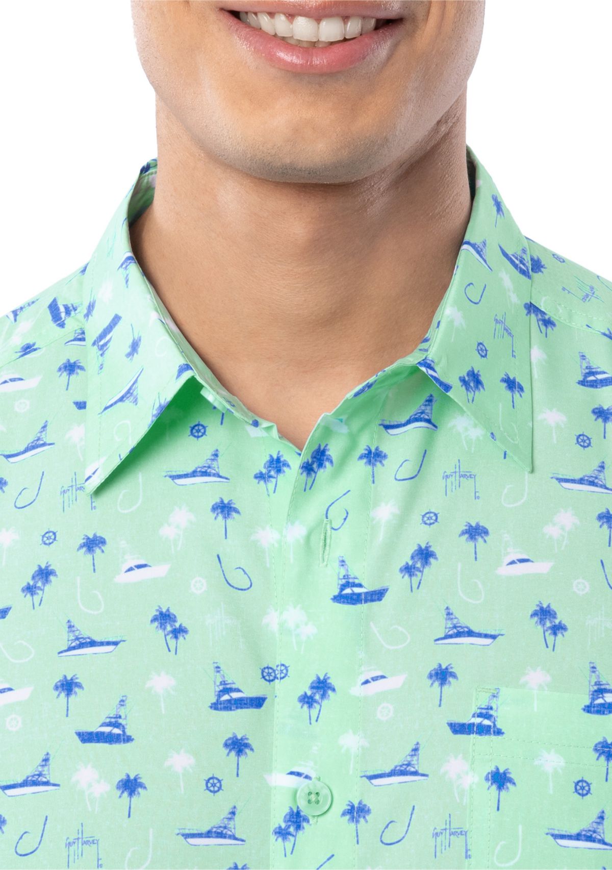 Mens Nautical Palms Printed Fishing Shirt