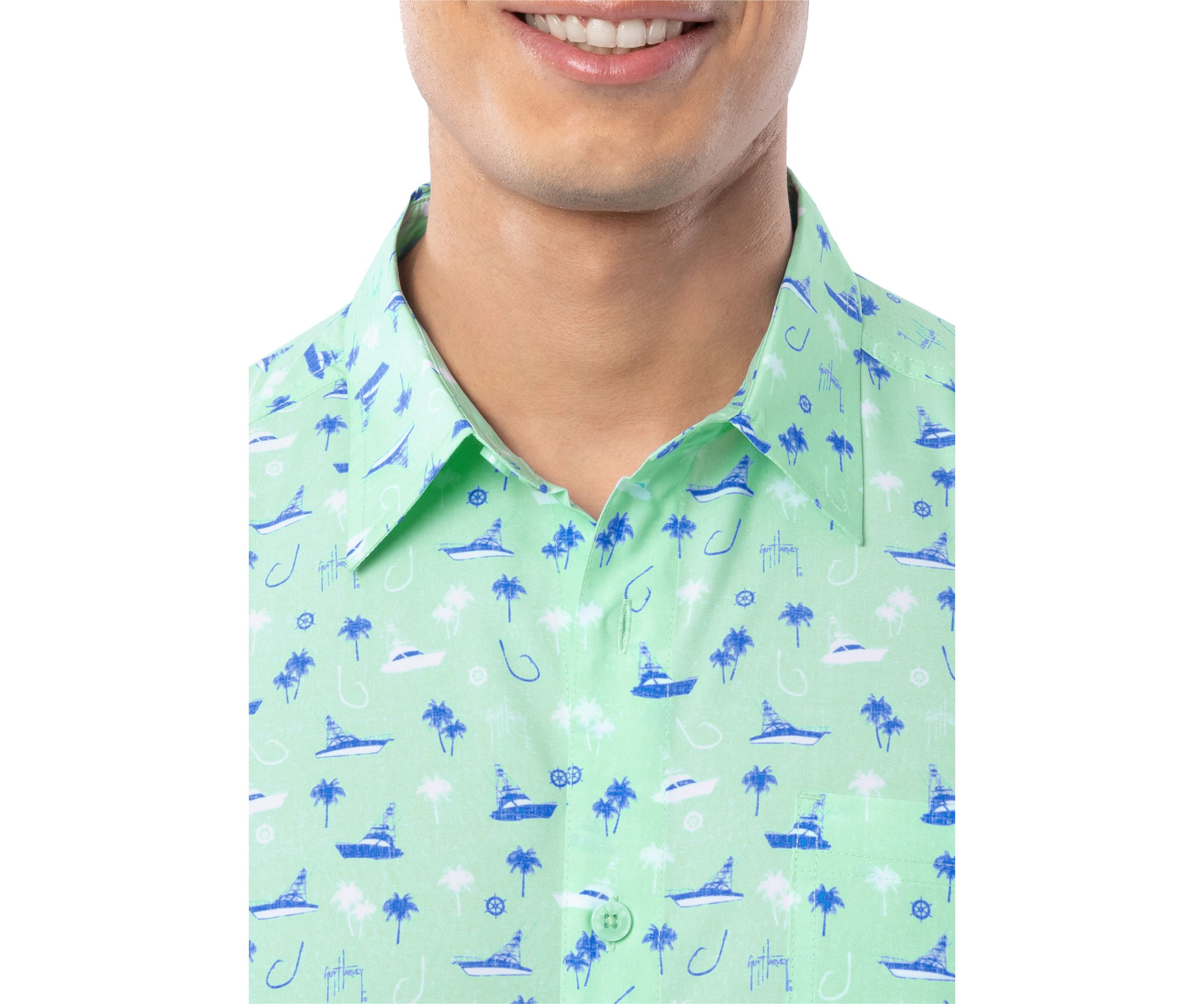 Mens Nautical Palms Printed Fishing Shirt