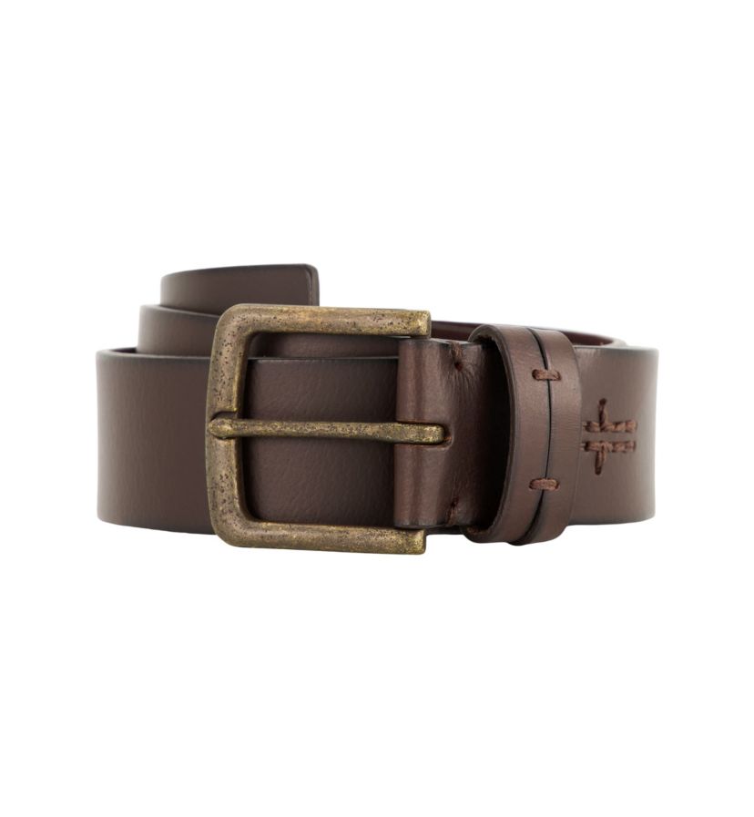 Mens 40 Millimeter Burnished Panel Leather Belt