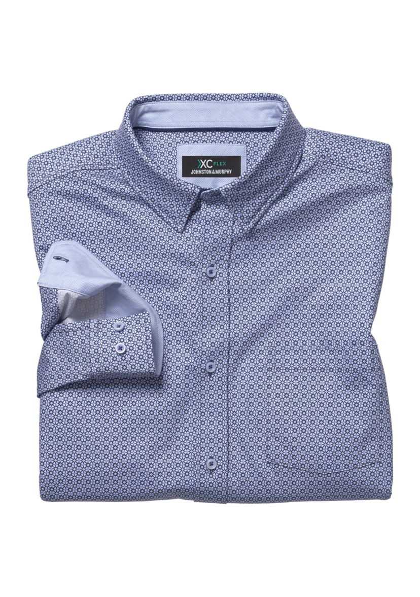 Mens Flex Diamond Grid Printed Button Down Shirt