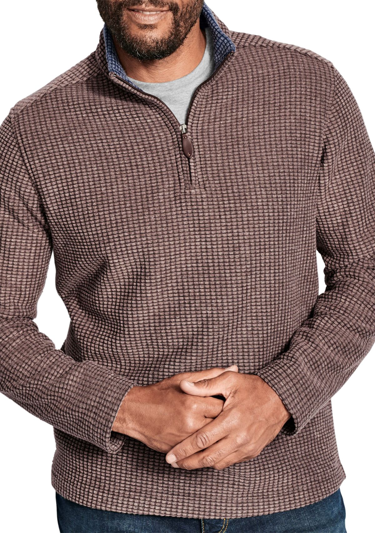 Mens Waffle Knit 1/4 Zip Pullover