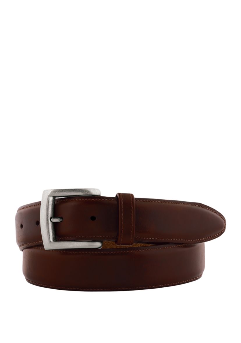 Mens 35 Milimeter Antique Nickel Buckle Waxed Calf Leather Belt