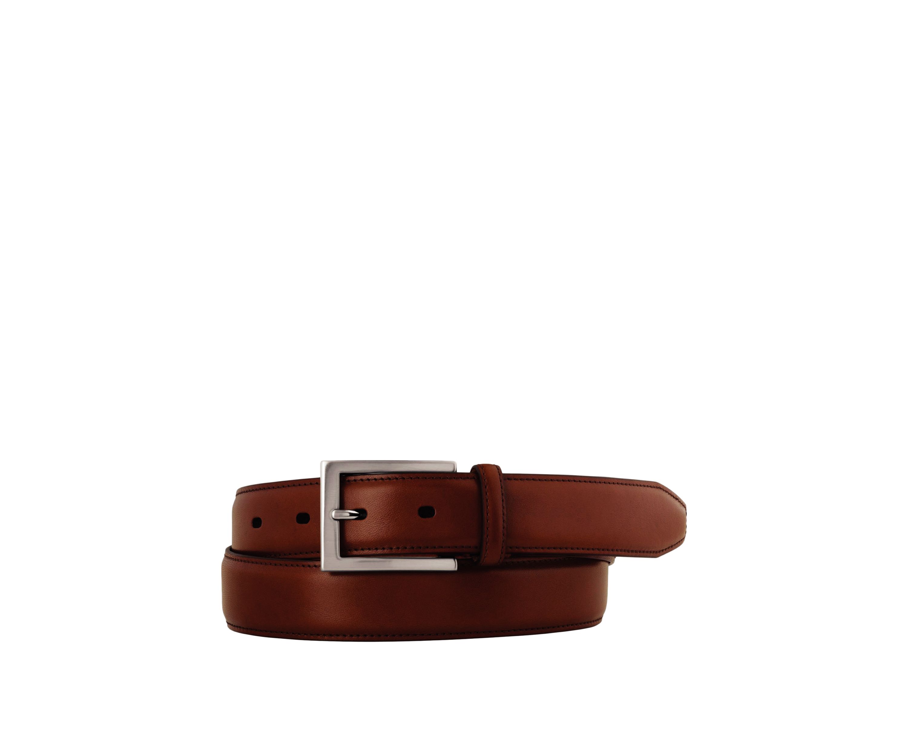 Mens 31.75 Millimeter Brushed Nickel Finished Buckle Signature Calf Leather Belt
