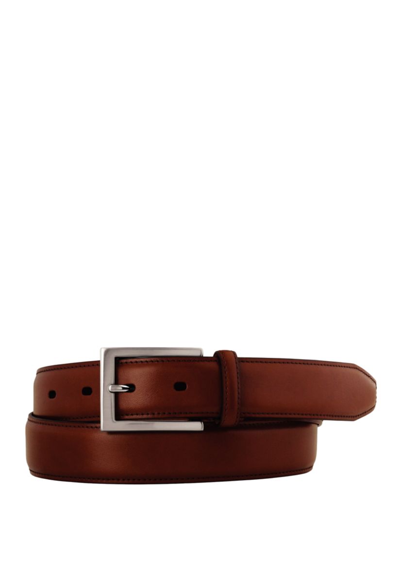 Mens 31.75 Millimeter Brushed Nickel Finished Buckle Signature Calf Leather Belt