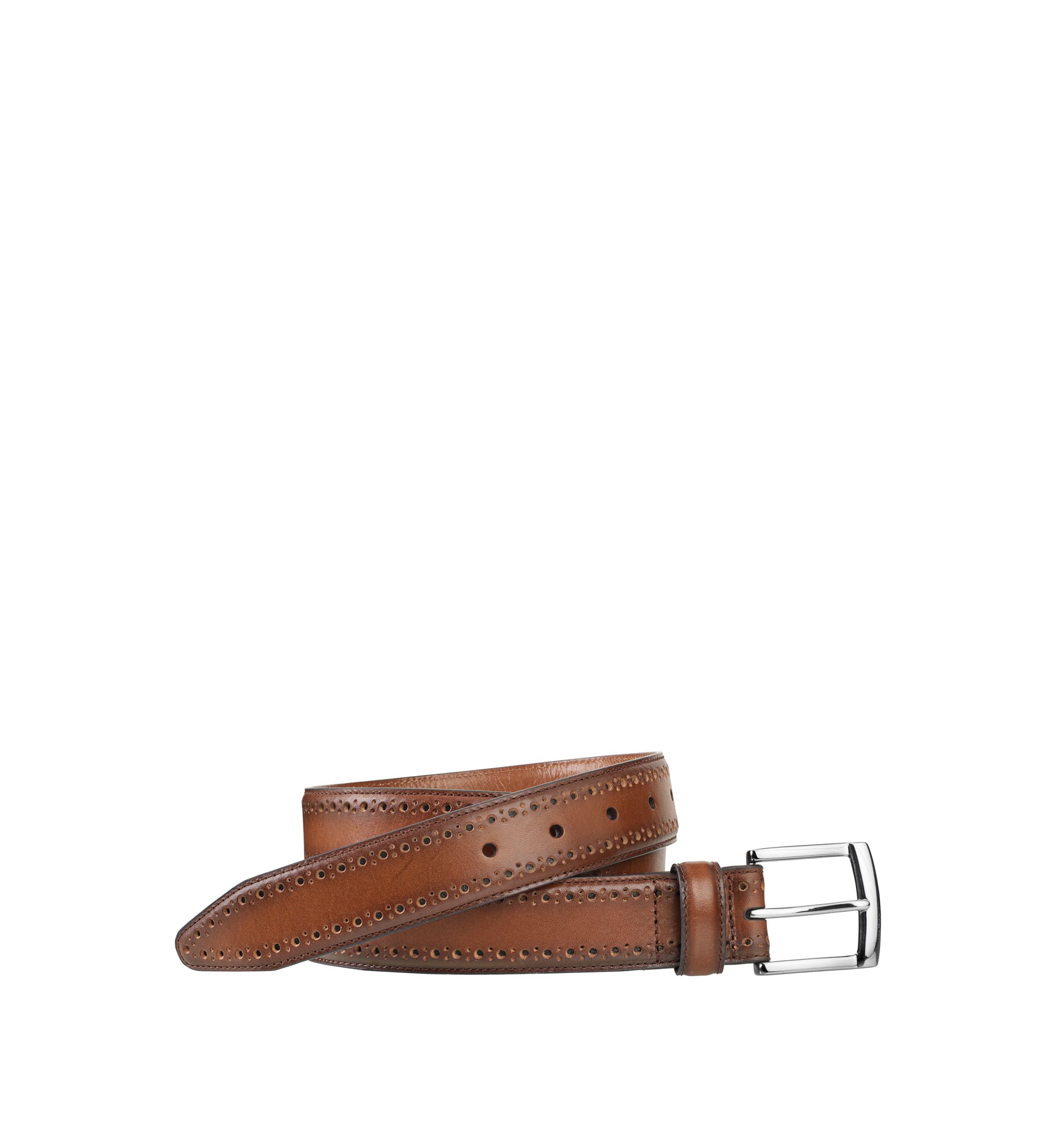 Mens 35 Millimeter Perfed Edge Smooth Leather Belt with Polished Nickel Buckle
