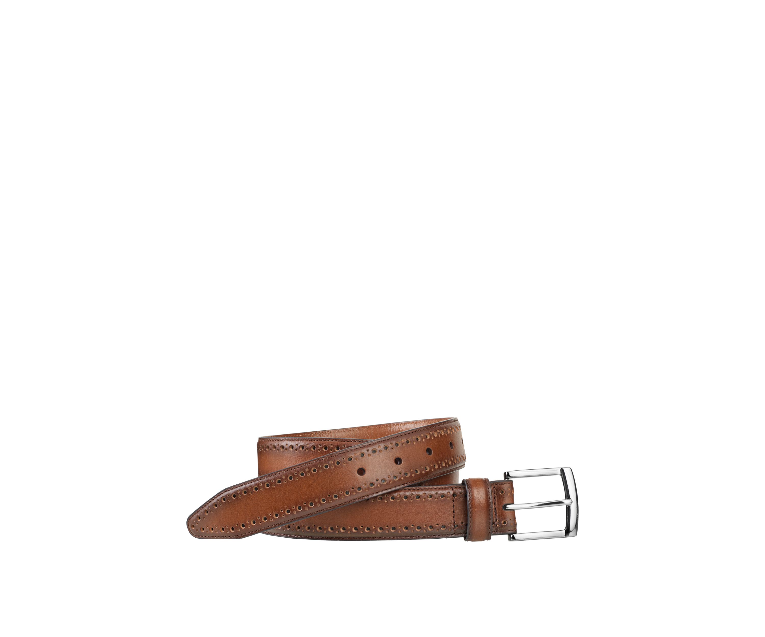 Mens 35 Millimeter Perfed Edge Smooth Leather Belt with Polished Nickel Buckle