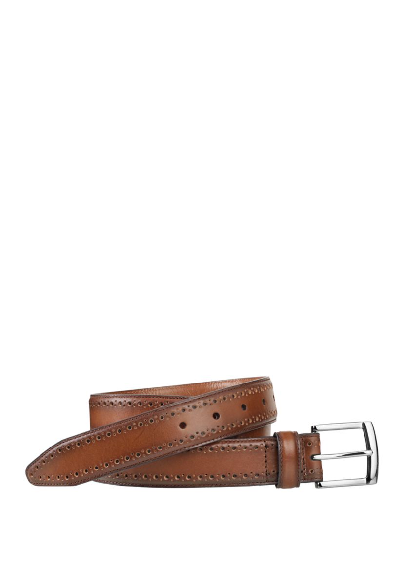 Mens 35 Millimeter Perfed Edge Smooth Leather Belt with Polished Nickel Buckle