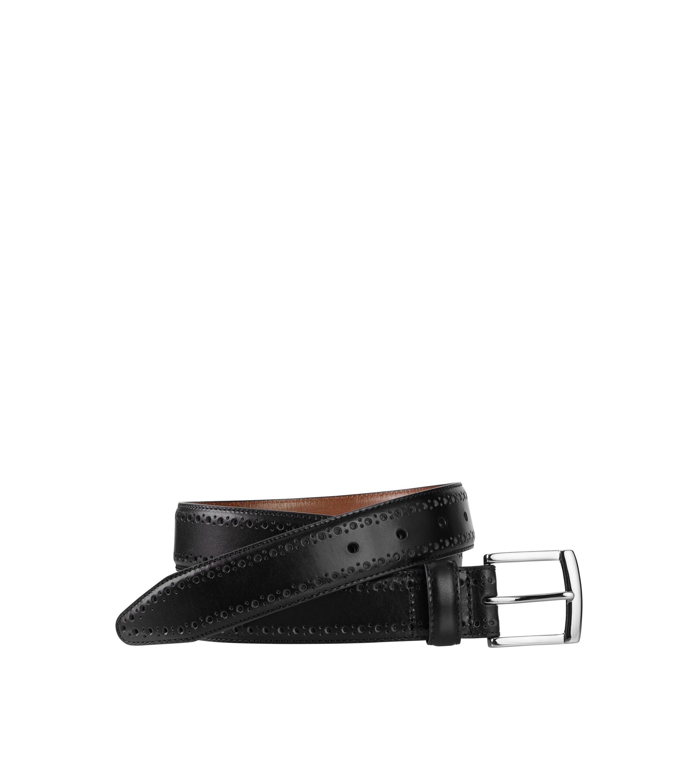 Mens 35 Millimeter Polished Nickel Buckle Perforated Edge Smooth Leather Belt 