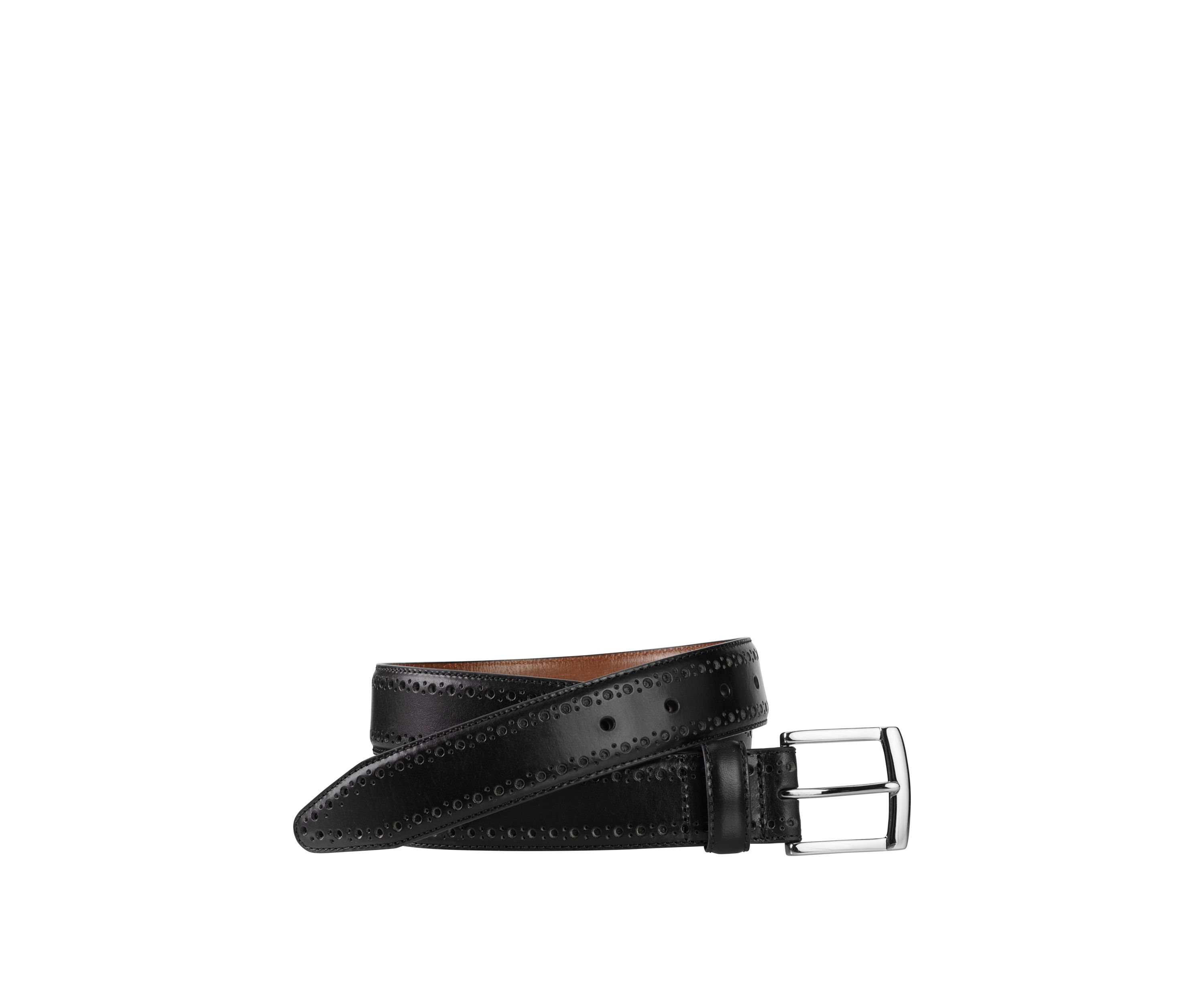 Mens 35 Millimeter Polished Nickel Buckle Perforated Edge Smooth Leather Belt 