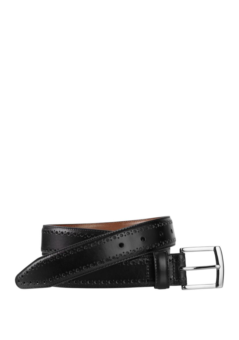 Mens 35 Millimeter Polished Nickel Buckle Perforated Edge Smooth Leather Belt 